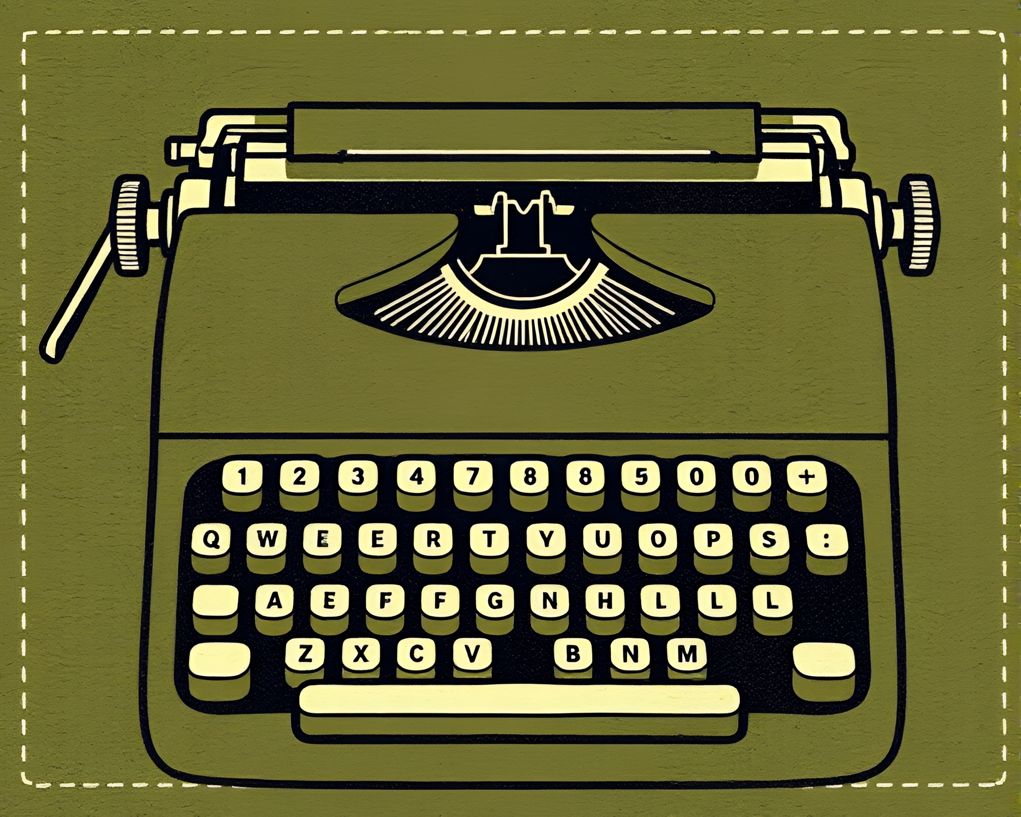 Vintage Typewriter Stitched Pattern in Olive Drab Tone – free AI stock image