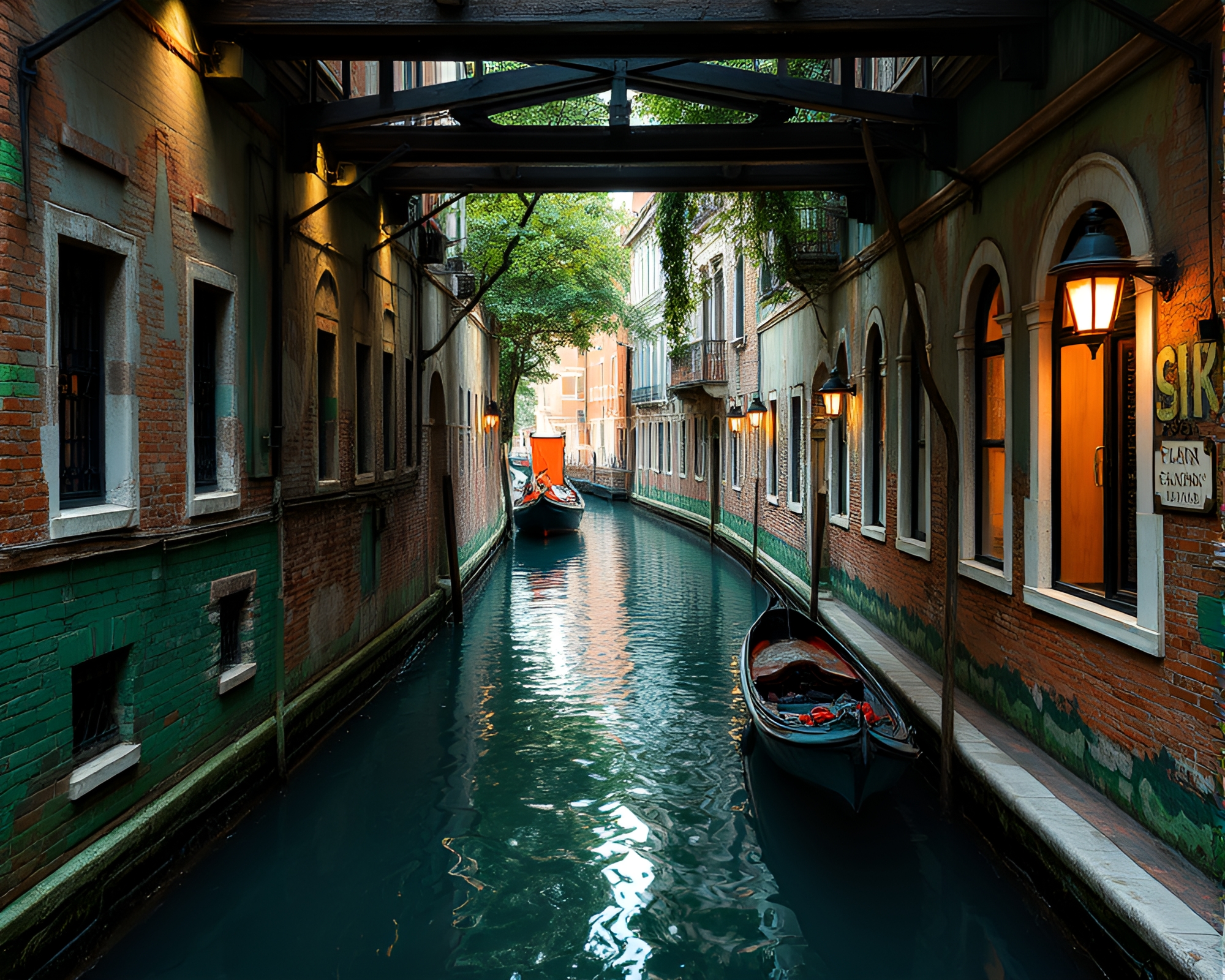 Venetian Canal with Cybernetic Copper Verdigris Accents – free AI stock image