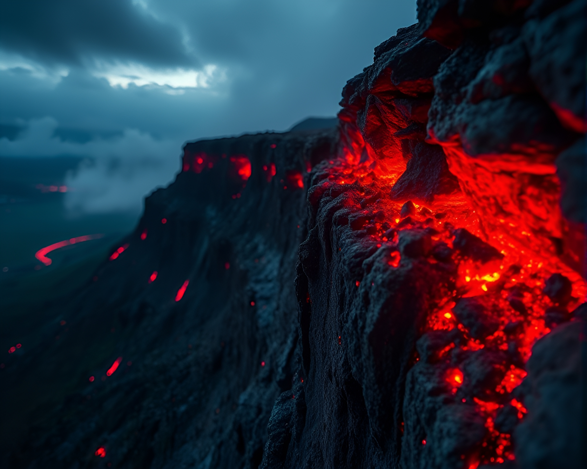 Fiery Macro Cliff: Floating Embers – free AI stock image