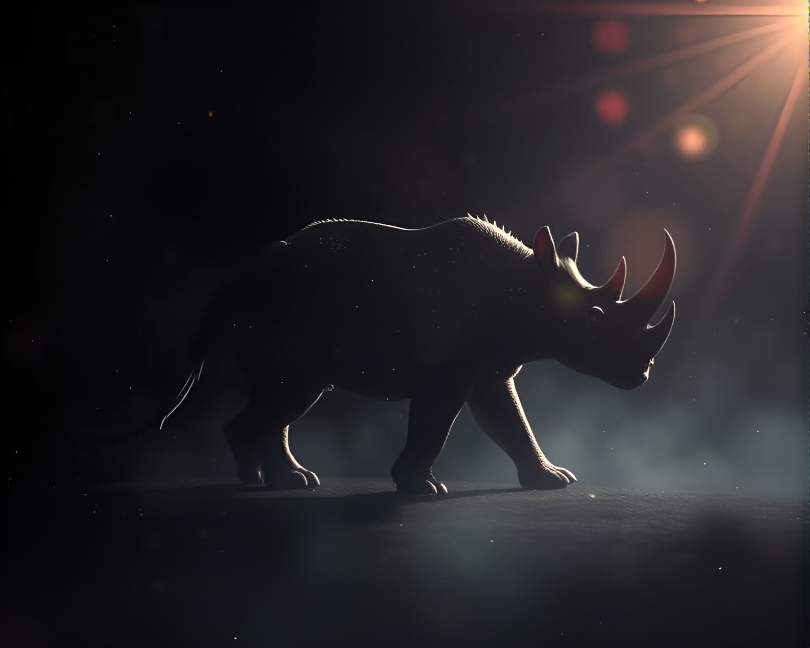 Surreal medical illustration of rhinoceros with backscatter flare