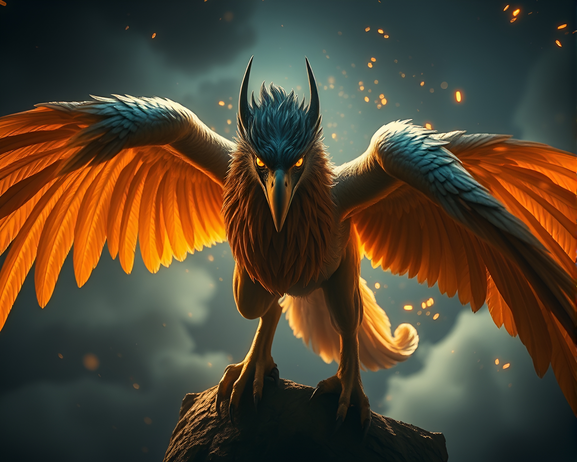 Majestic Gryphon in Sunlit Flight – free AI stock image