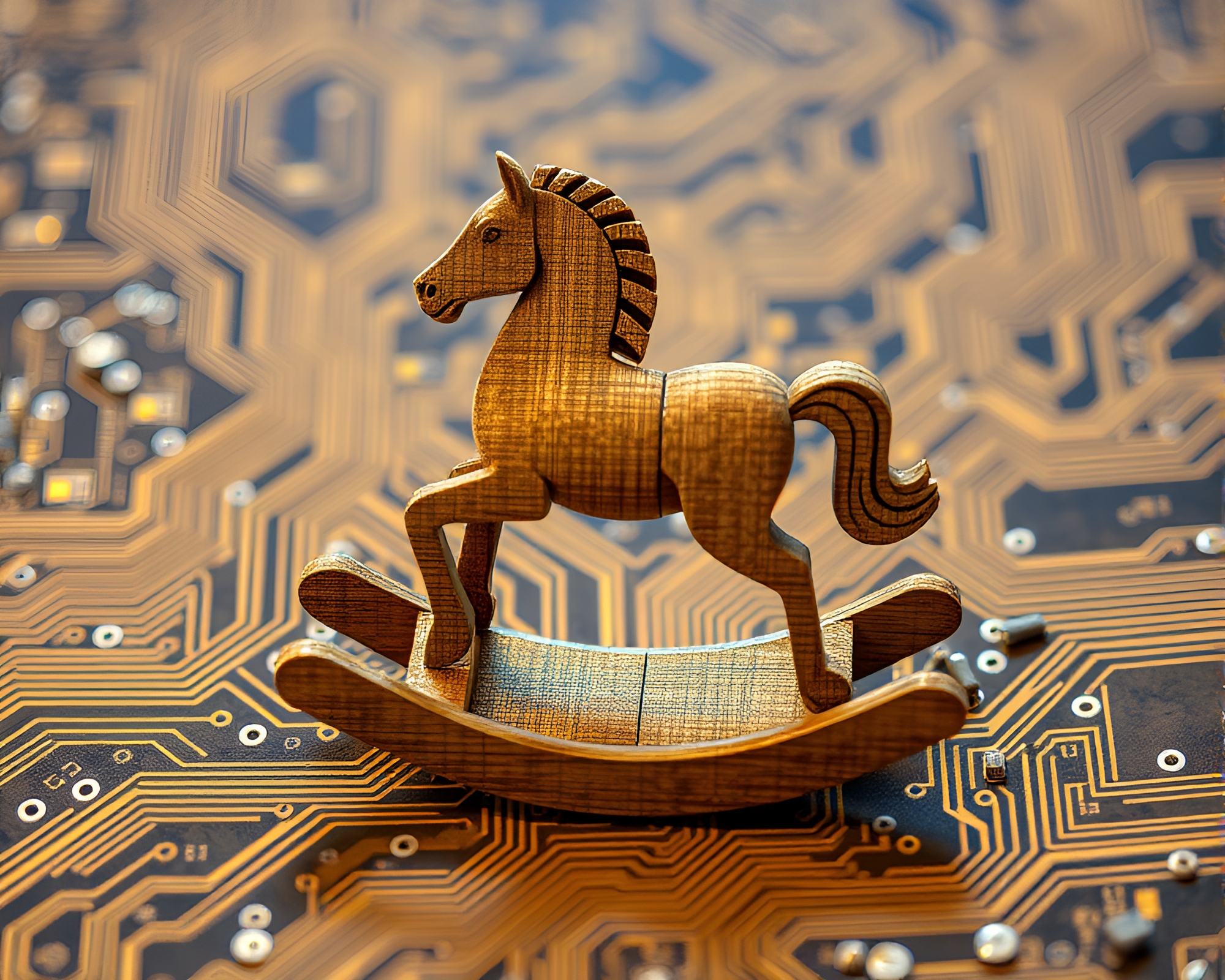 Wooden rocking horse circuit board anomaly – free AI stock image