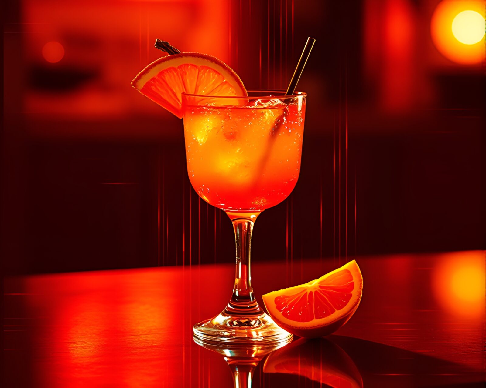 Bronze sheen illuminates glitch artifacts in blood orange cocktail hues