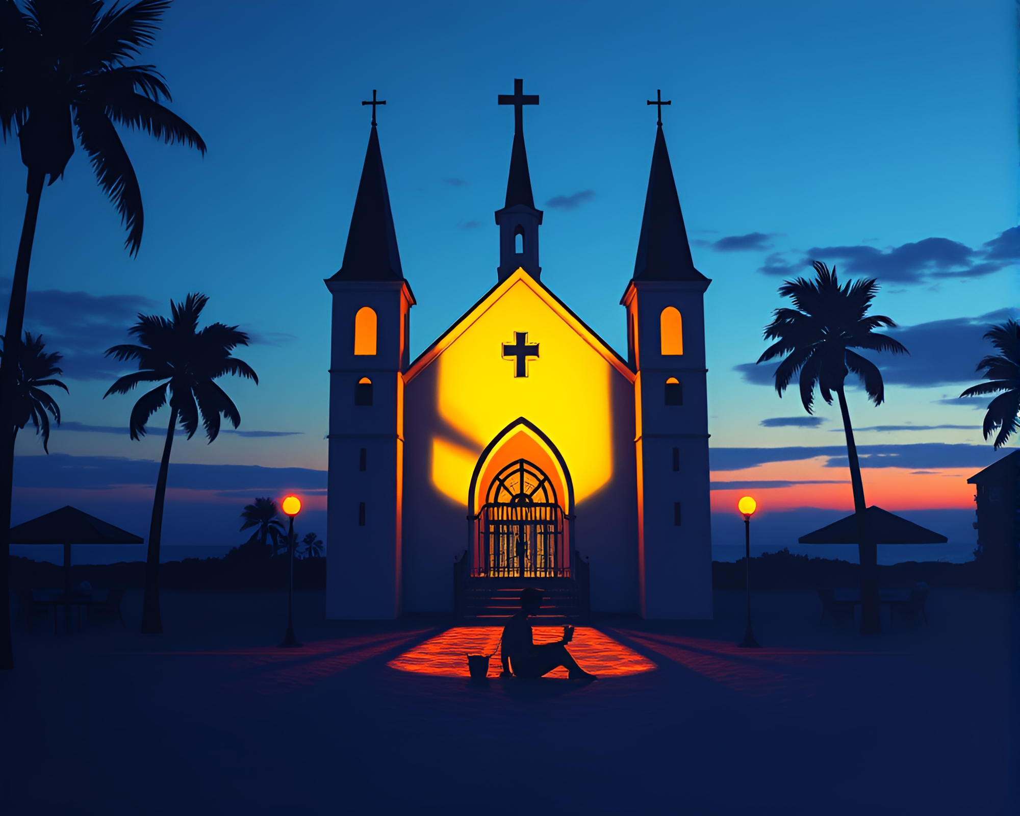 Summer Beach with Stencil Shadows in Candlelight – free AI stock image