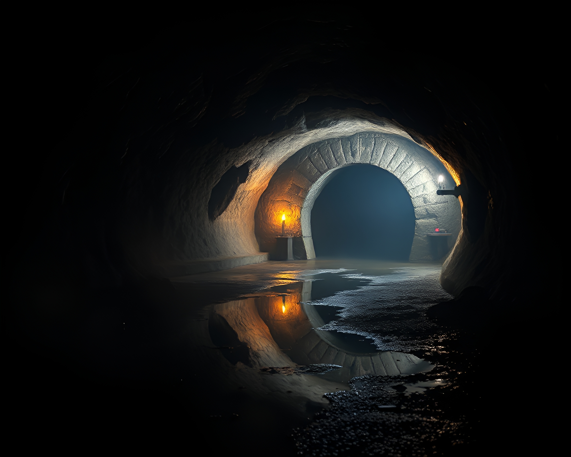 Ethereal Reflections in Underground Bunker – free AI stock image