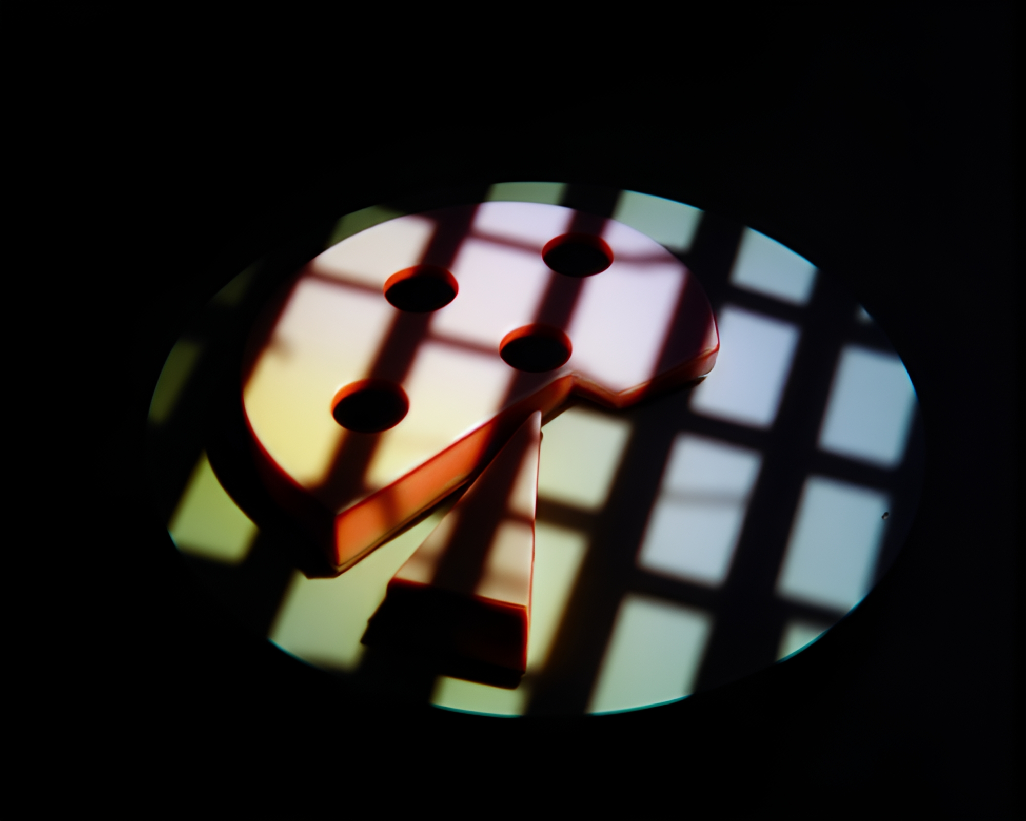 Cheese Platter Casting Stencil Shadows under Fluorescent Glow – free AI stock image
