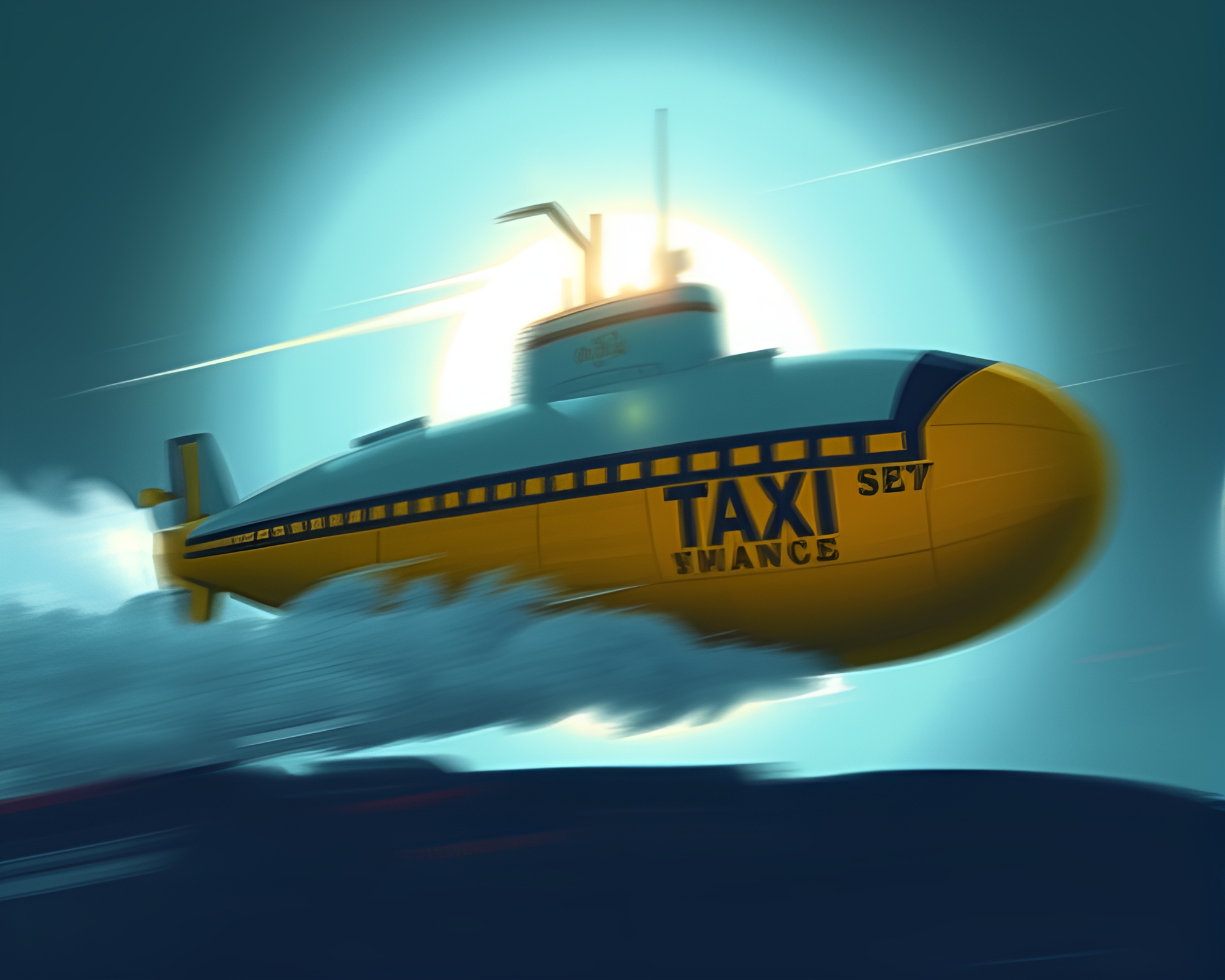 Taxi Submarine Eclipse Shadow in Digital Painting – free AI stock image