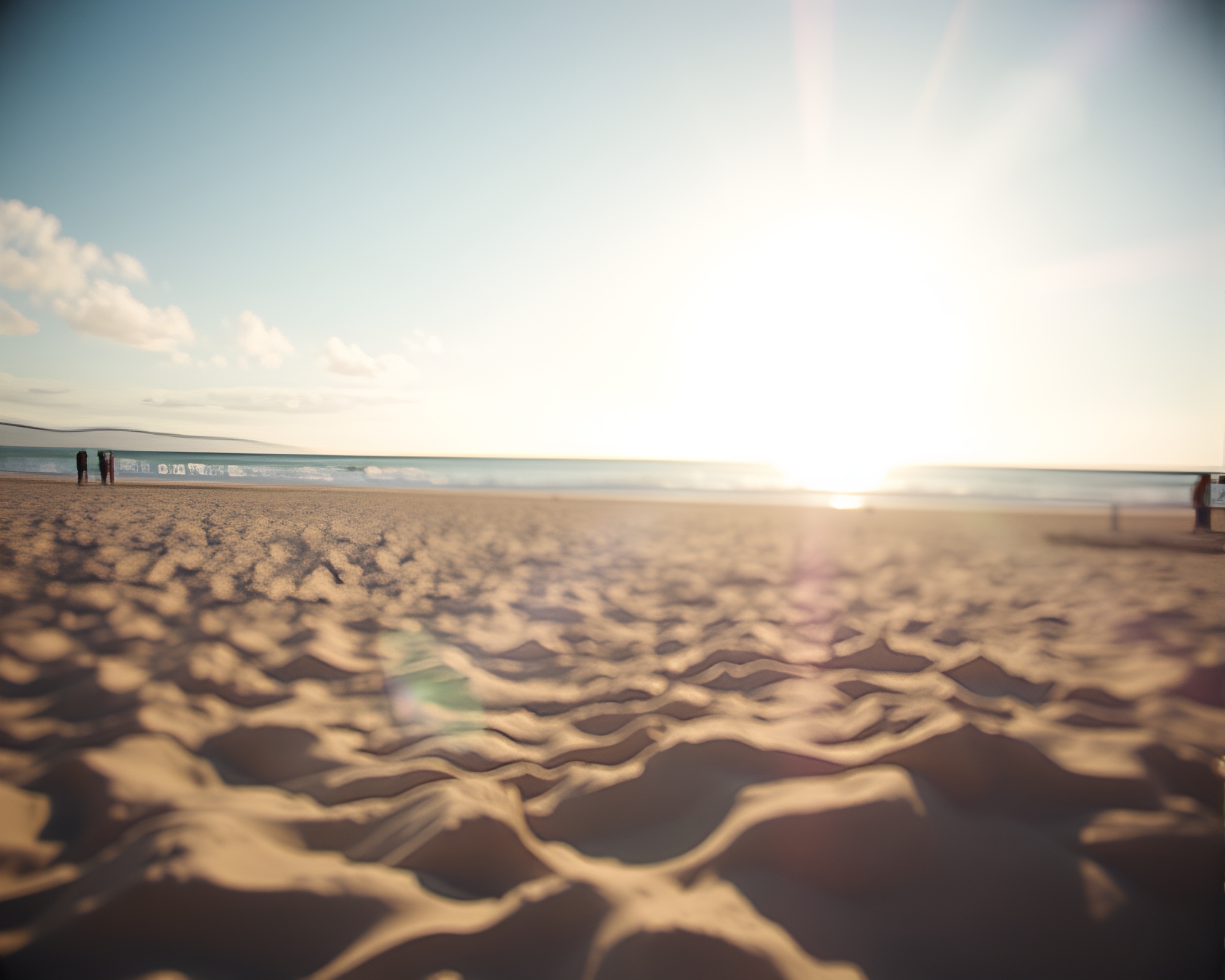 Epic Sunset Waves: Beach Path Tracing Lens Vignette – free AI stock image
