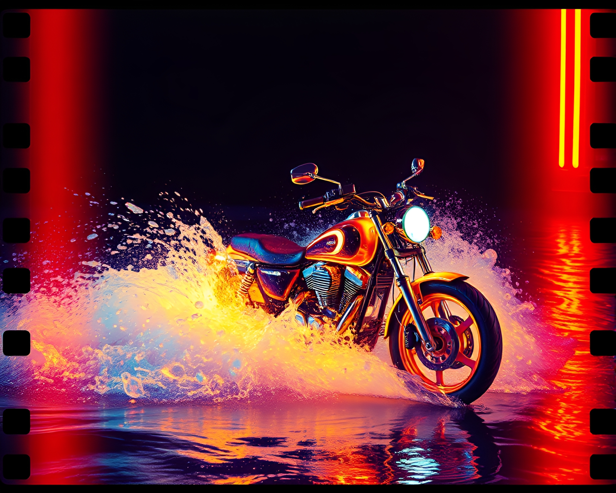 Neon Motorcycle in Thermal Water Whirlpool – free AI stock image