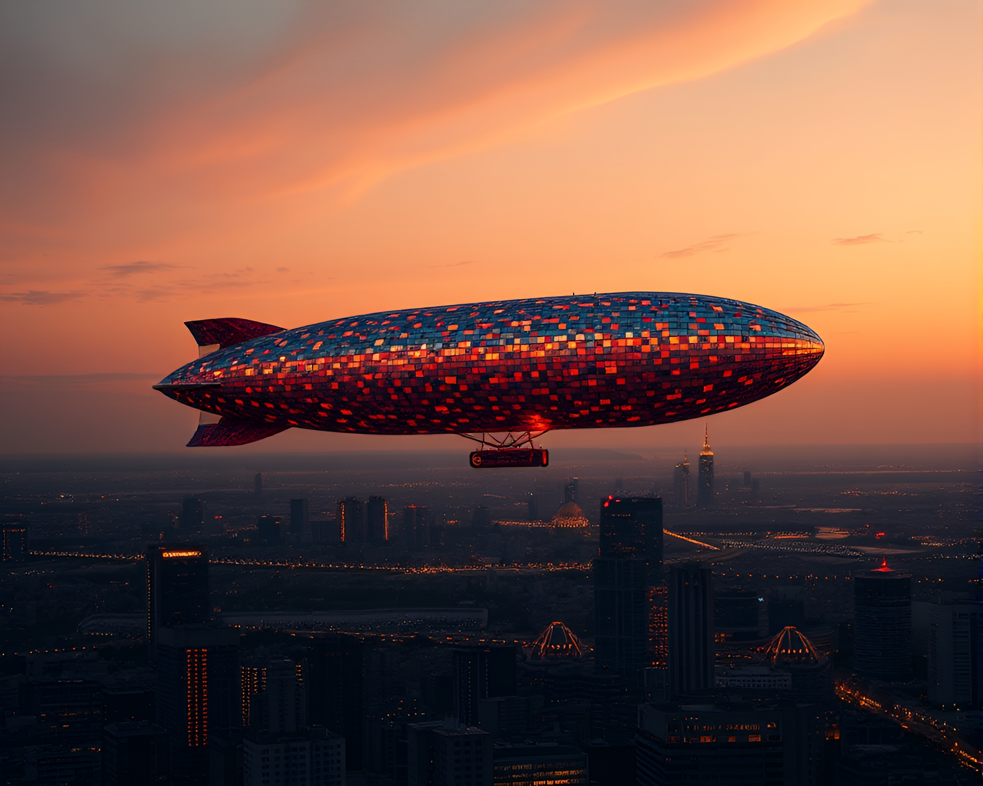 Zeppelin Mosaic at Golden Hour Dusk – free AI stock image