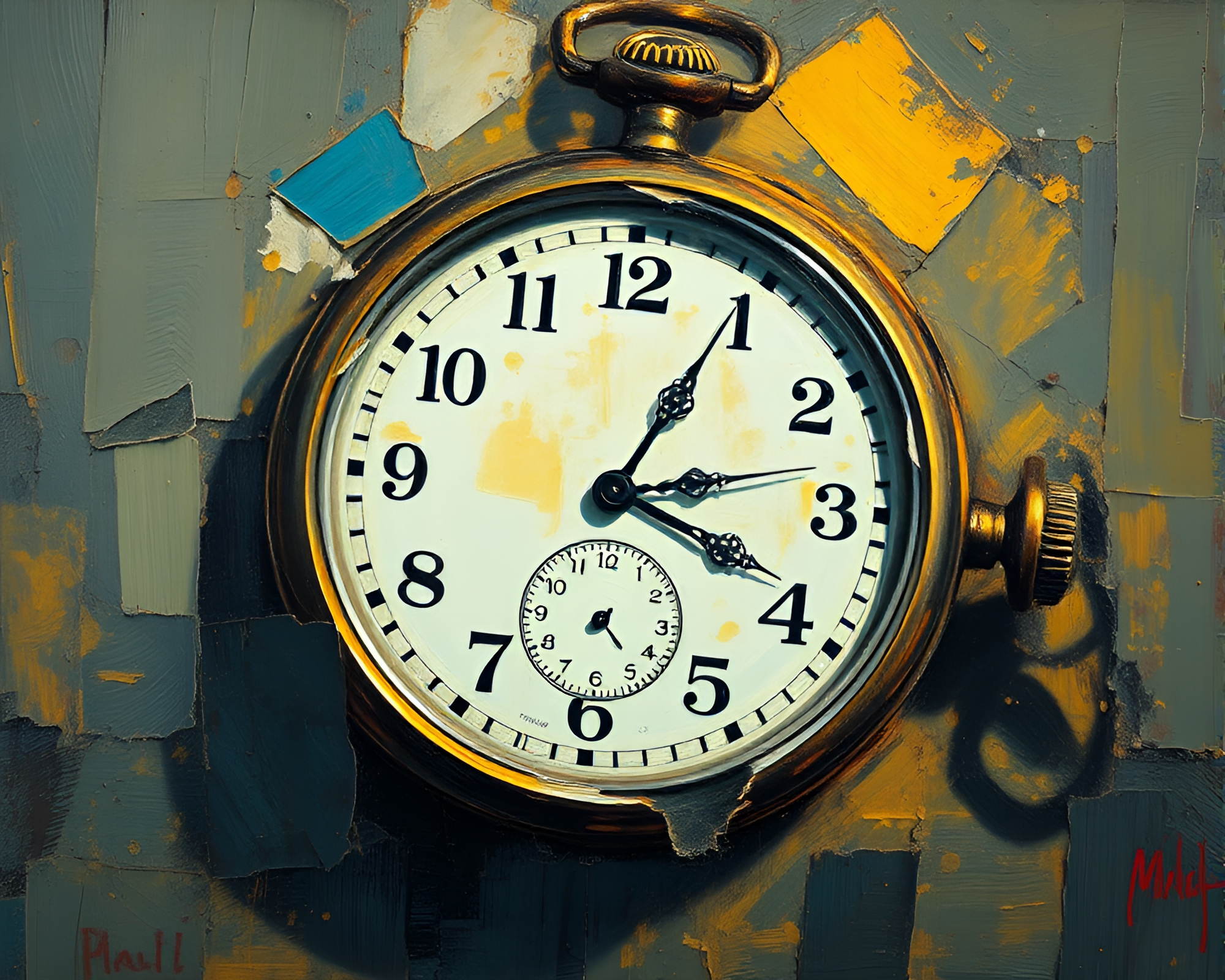 Impressionist Pocket Watch with Torn Edges Composition – free AI stock image