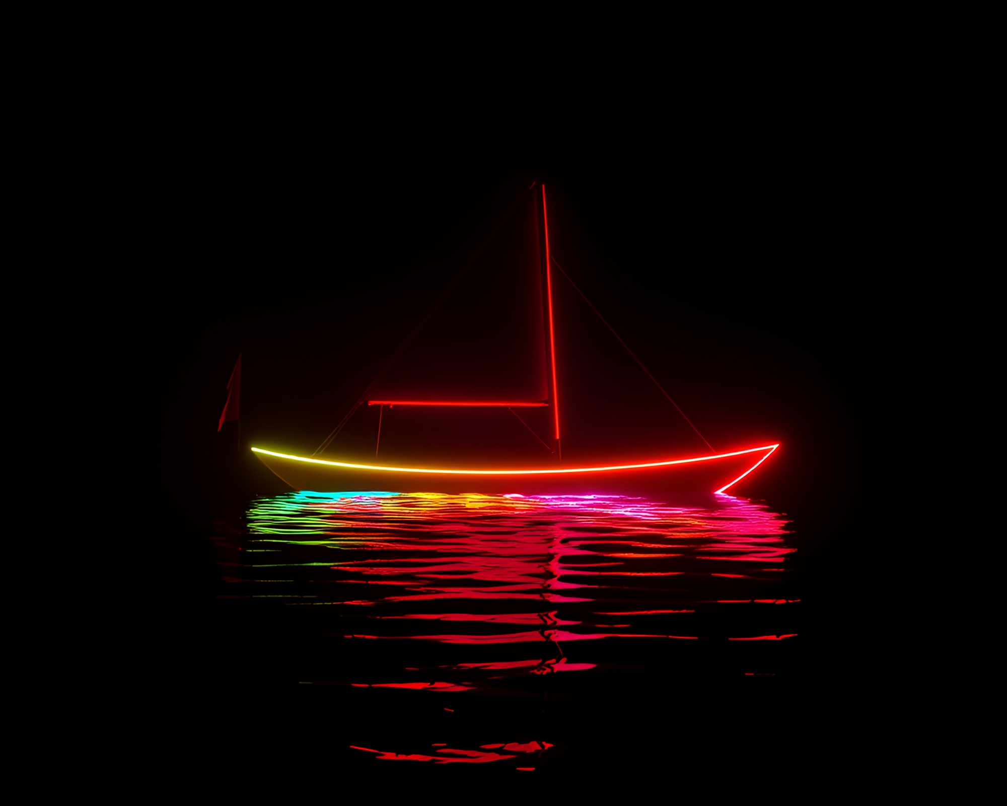 Neon Solar Sailboat in Glitch Colors Silhouette – free AI stock image