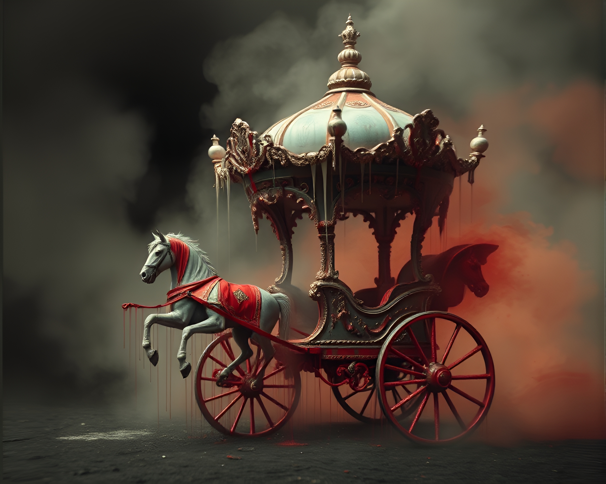 Chariot of Dreams: Selective Color Paint Drips – free AI stock image