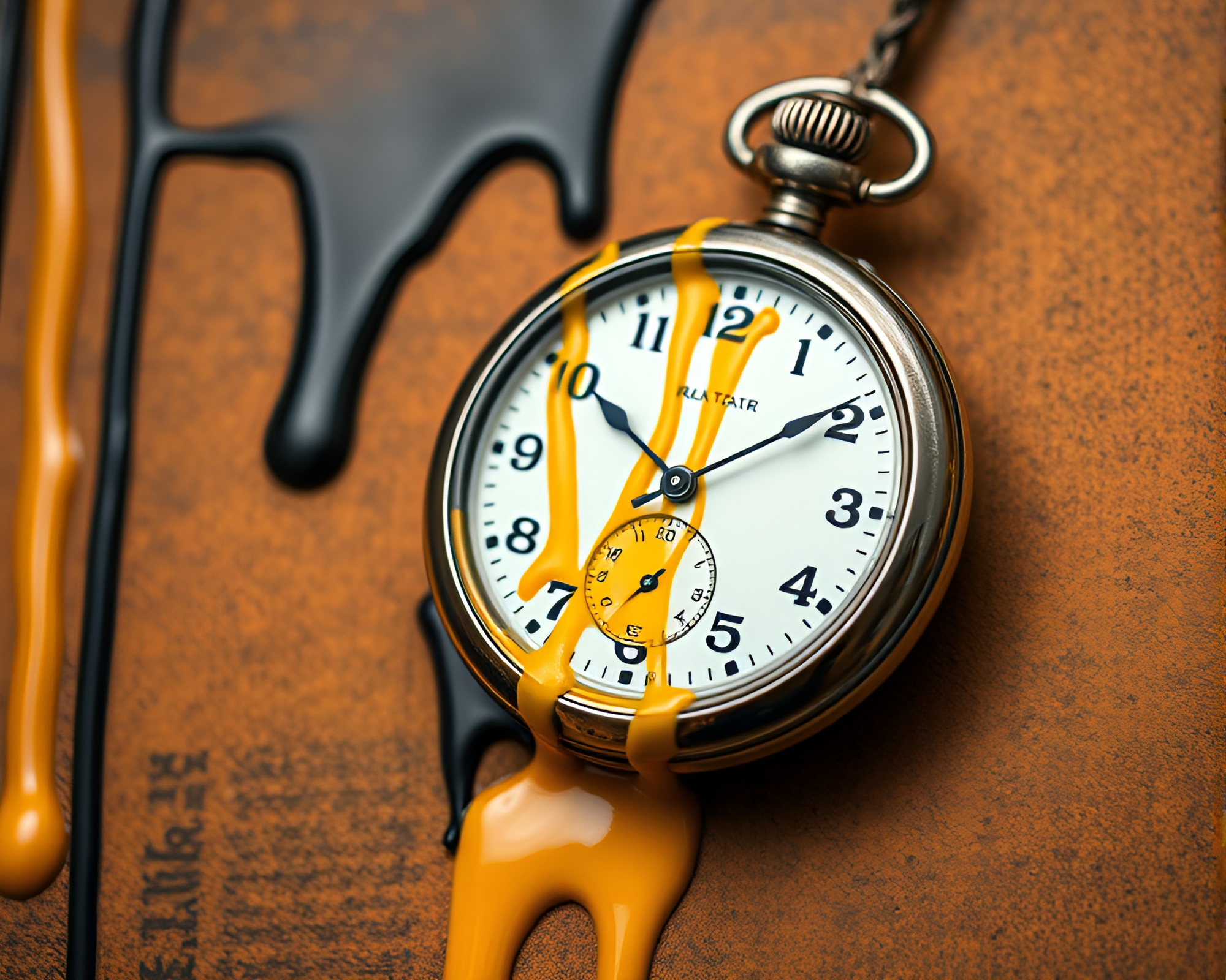 Melting Time: Surreal Pocket Watch Dripping with Paint – free AI stock image