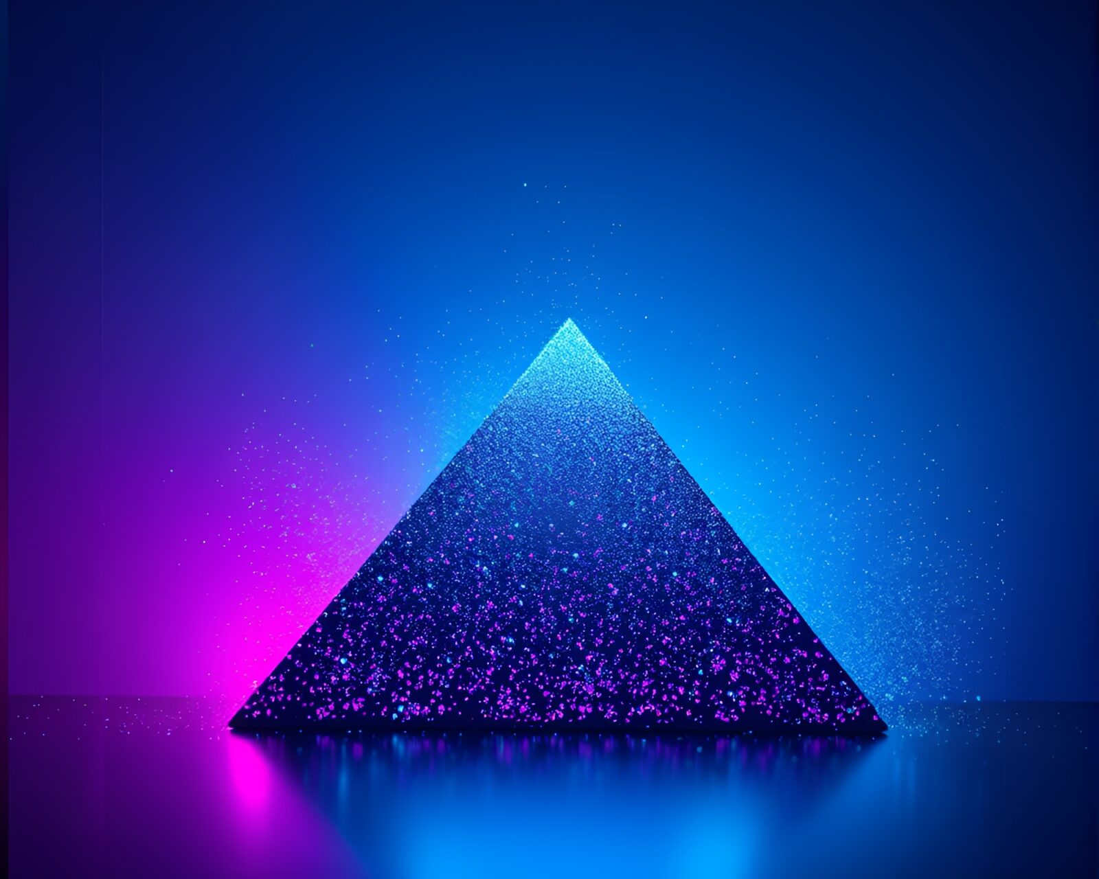 Glowing pyramid silhouette with sparkling glitter in motion