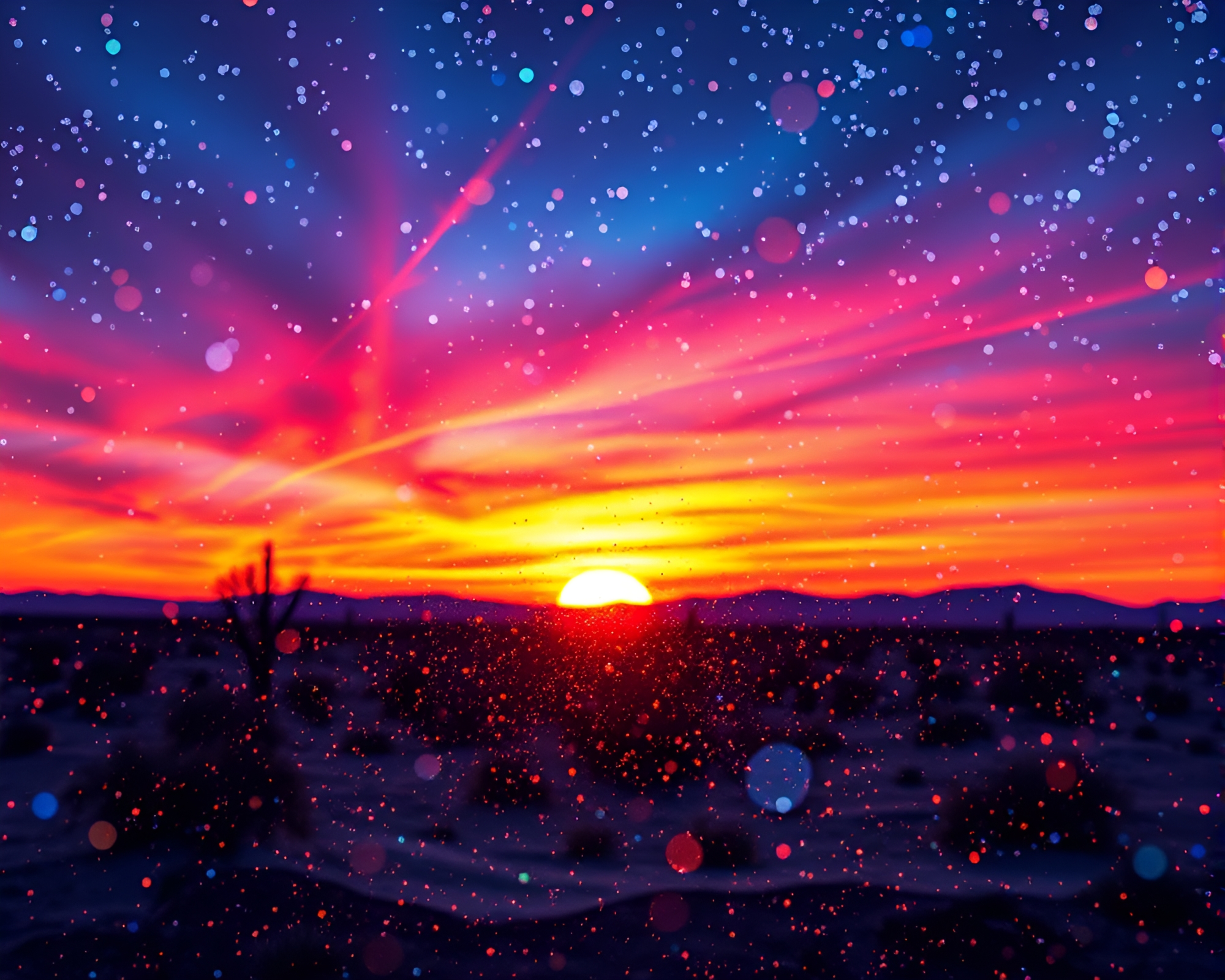 Parallel Universe Stained Glass Desert Sunset Hologram – free AI stock image