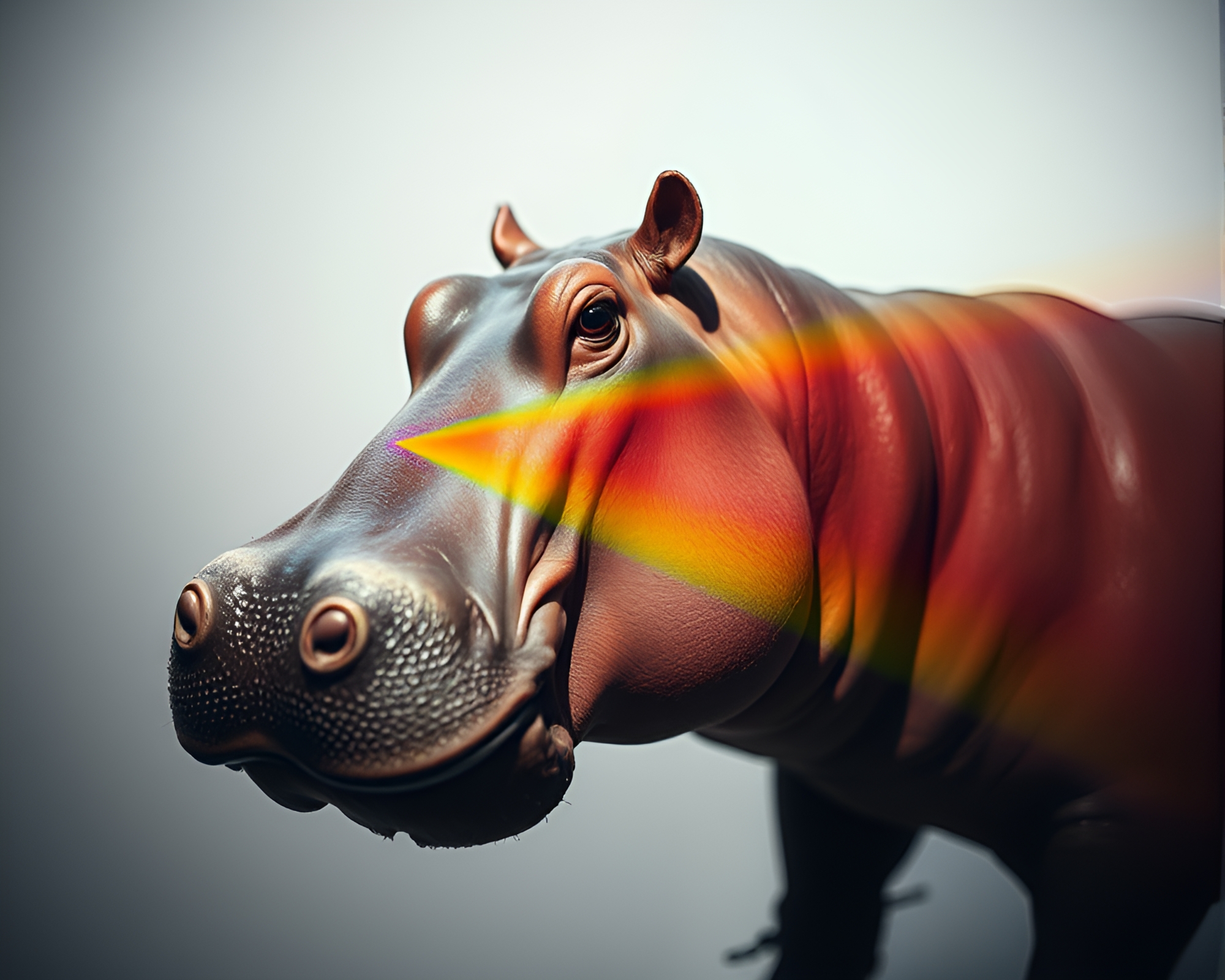 Prismatic Hippopotamus Bathed in Duochrome Light – free AI stock image