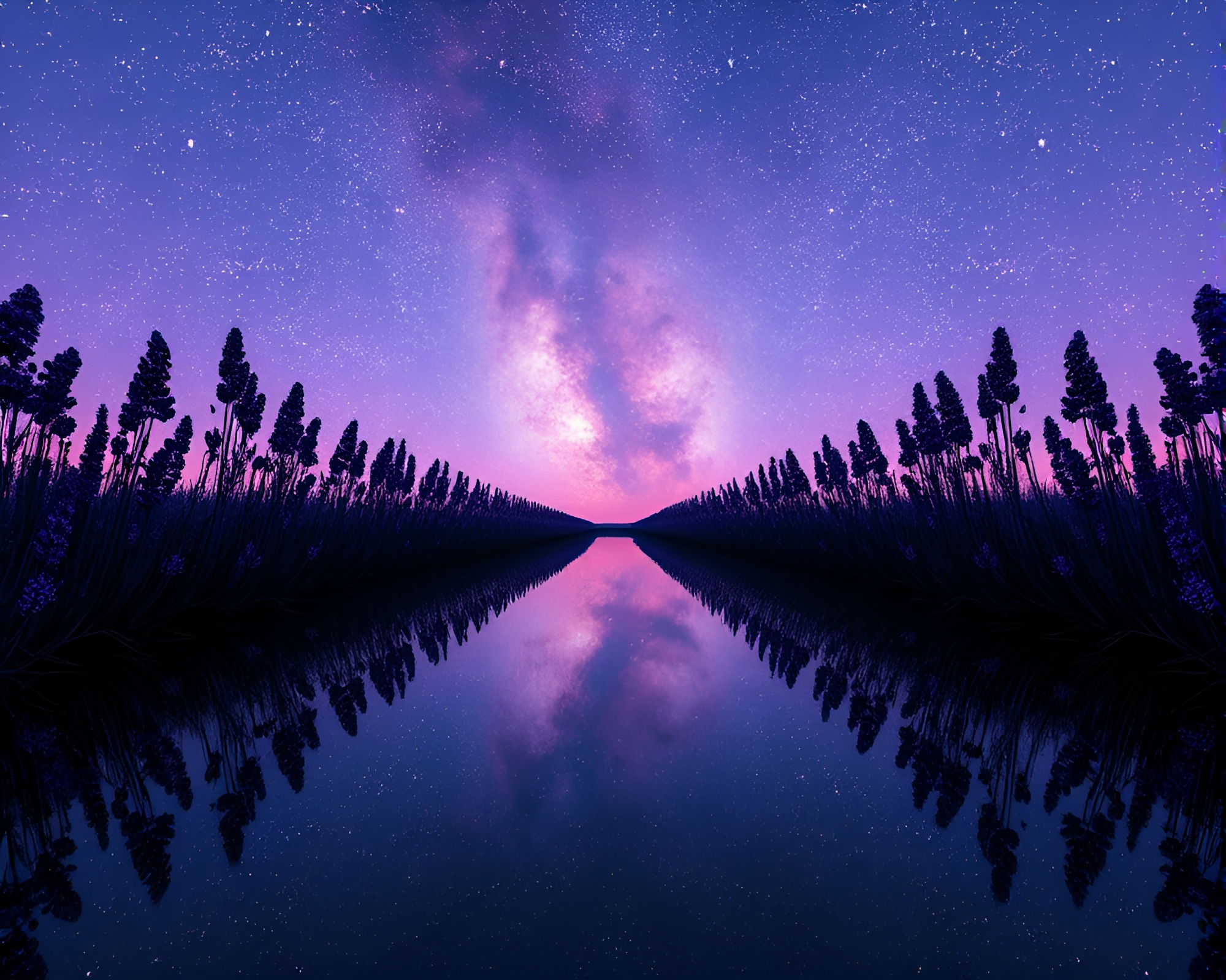 Celestial Nebula in Lavender Twilight: Mirror Symmetry Calligraphy – free AI stock image