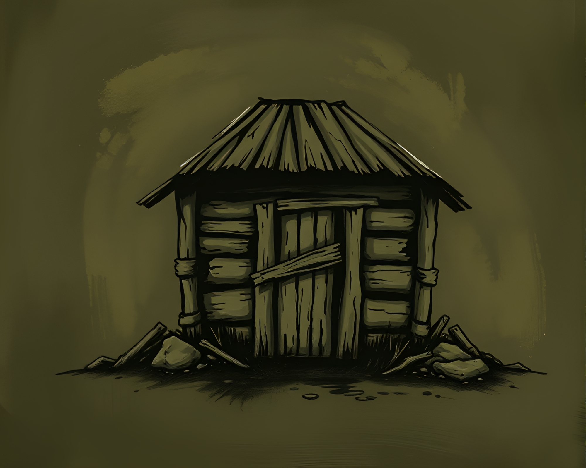Mud Hut Technical Illustration with Chalkboard Smudges – free AI stock image