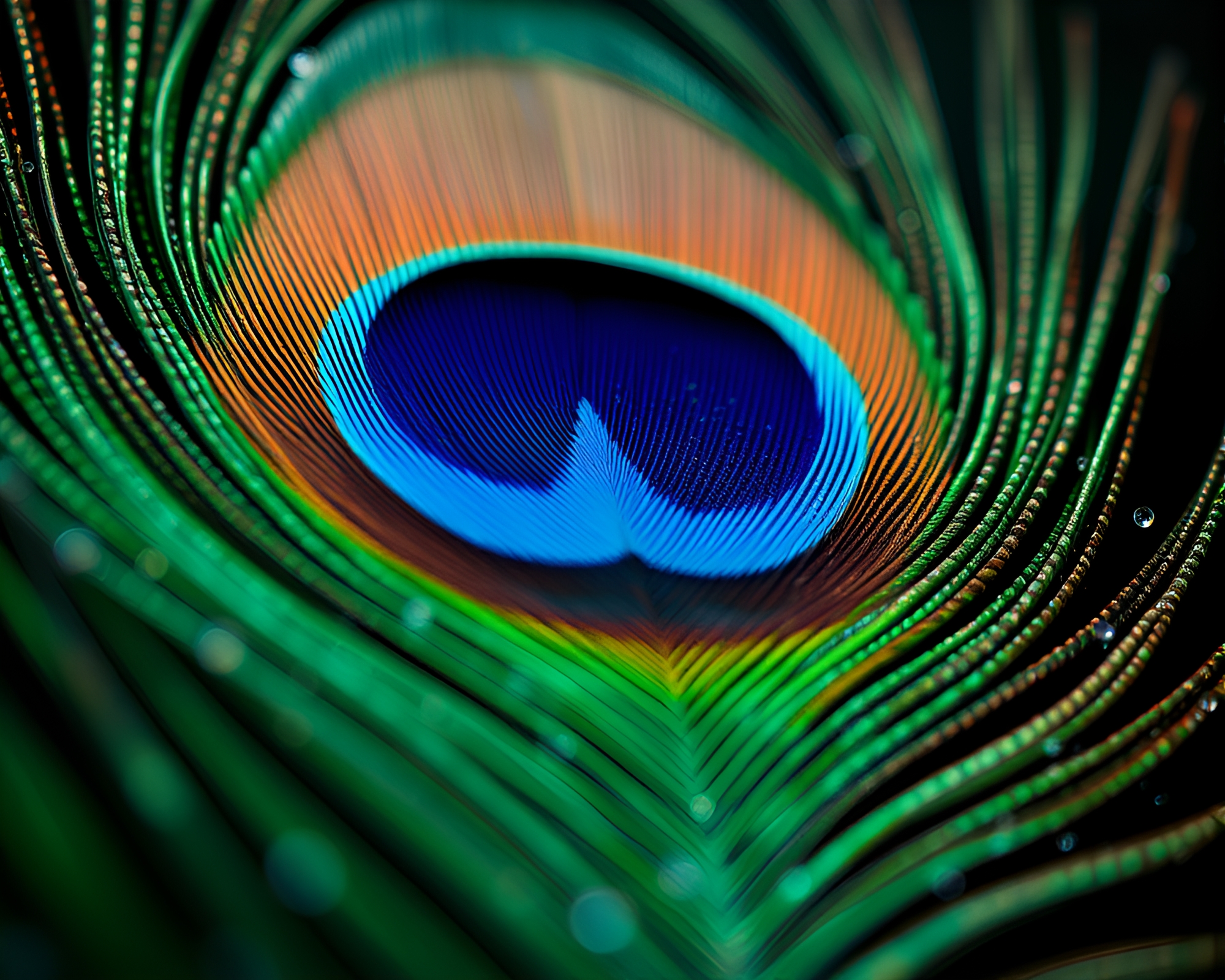 Misty Macro Peacock Feather Detail Ahead – free AI stock image
