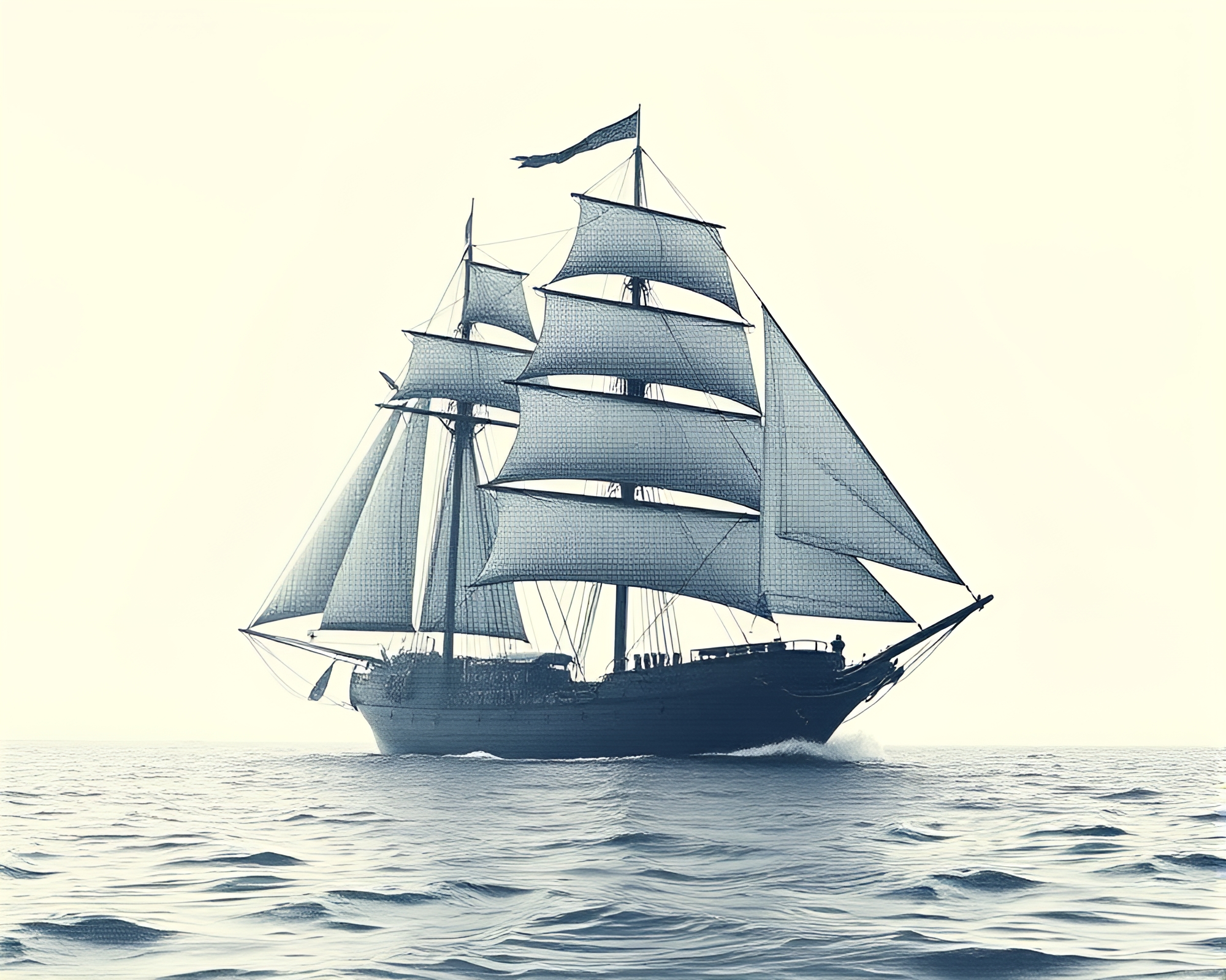 Op Art Sailing Ship in Halftone Grid Mist – free AI stock image
