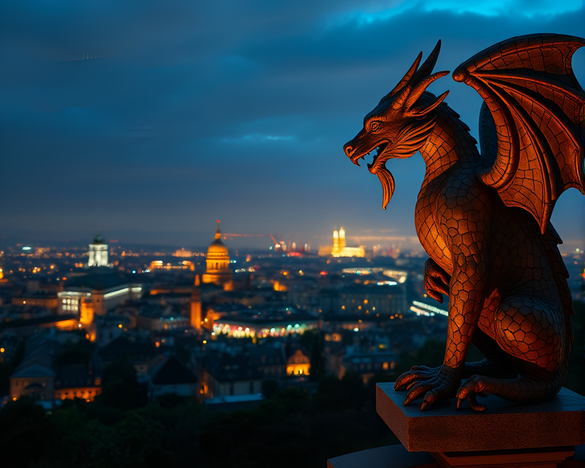 Enchanting Stipple-Shaded Gargoyle Mosaic Illumination – free AI stock image