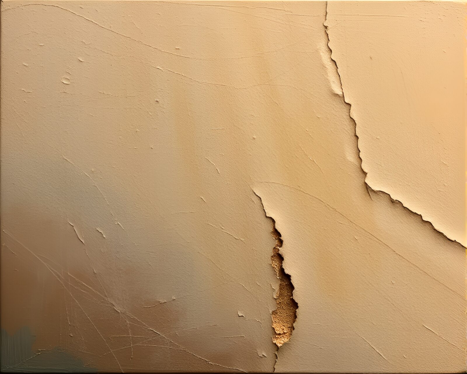 Sweeping acrylic cliff painting in earthy tones with scratch textures