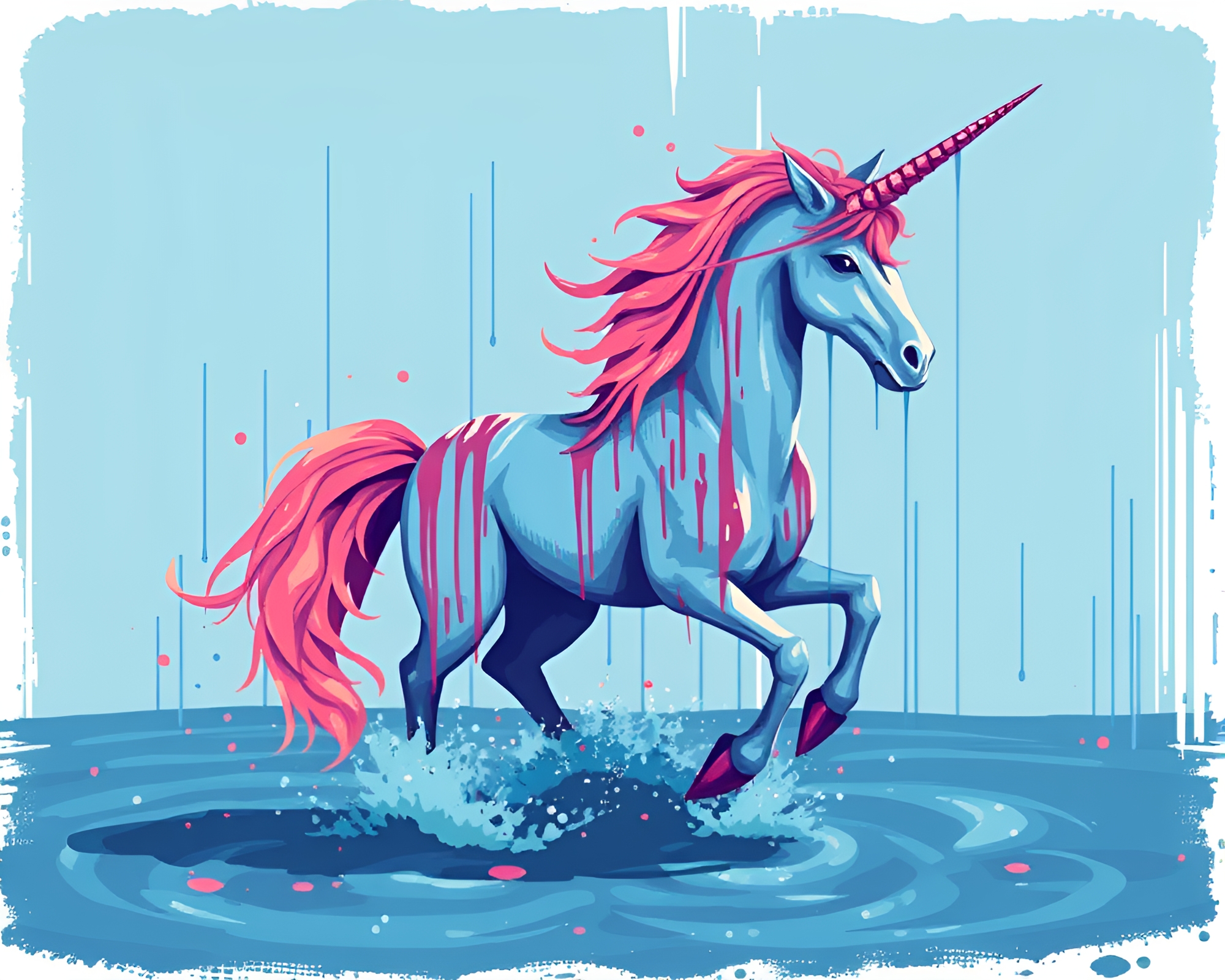 Pixel Art Centaur in Ocean-Blue Spray Paint Drips – free AI stock image