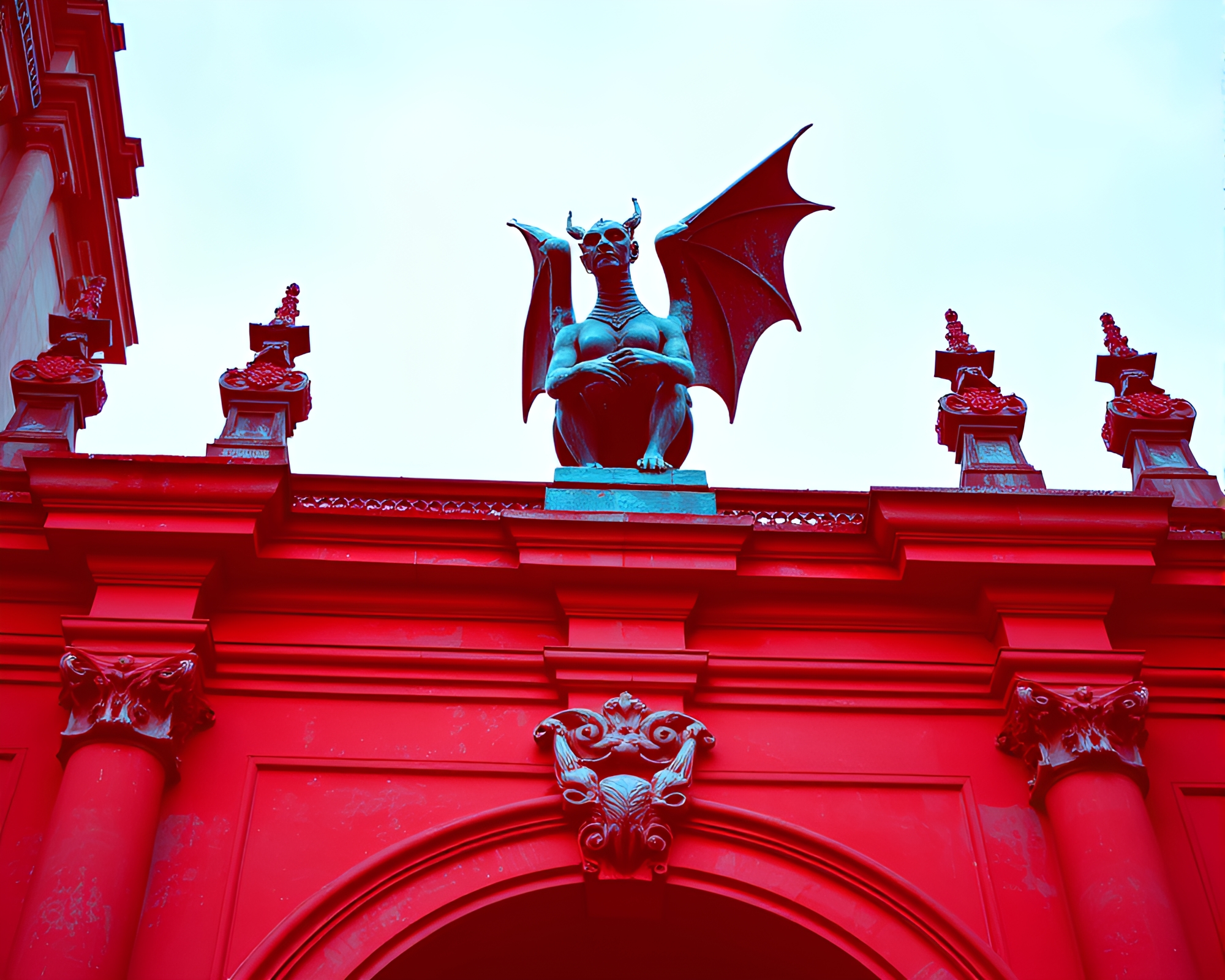 Gargoyle Statue in Duotone Pointillism – free AI stock image