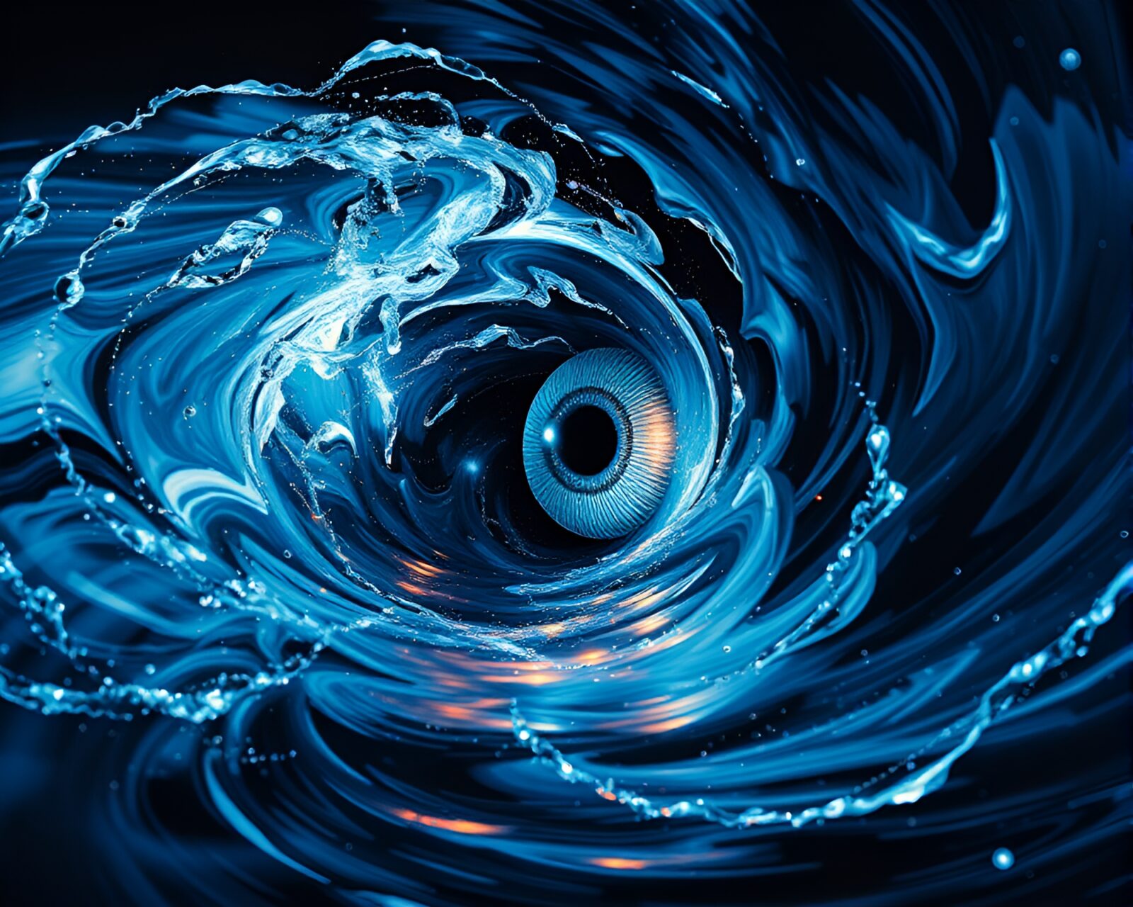 Futuristic cyber eye swirling in mystical water vortex lithograph