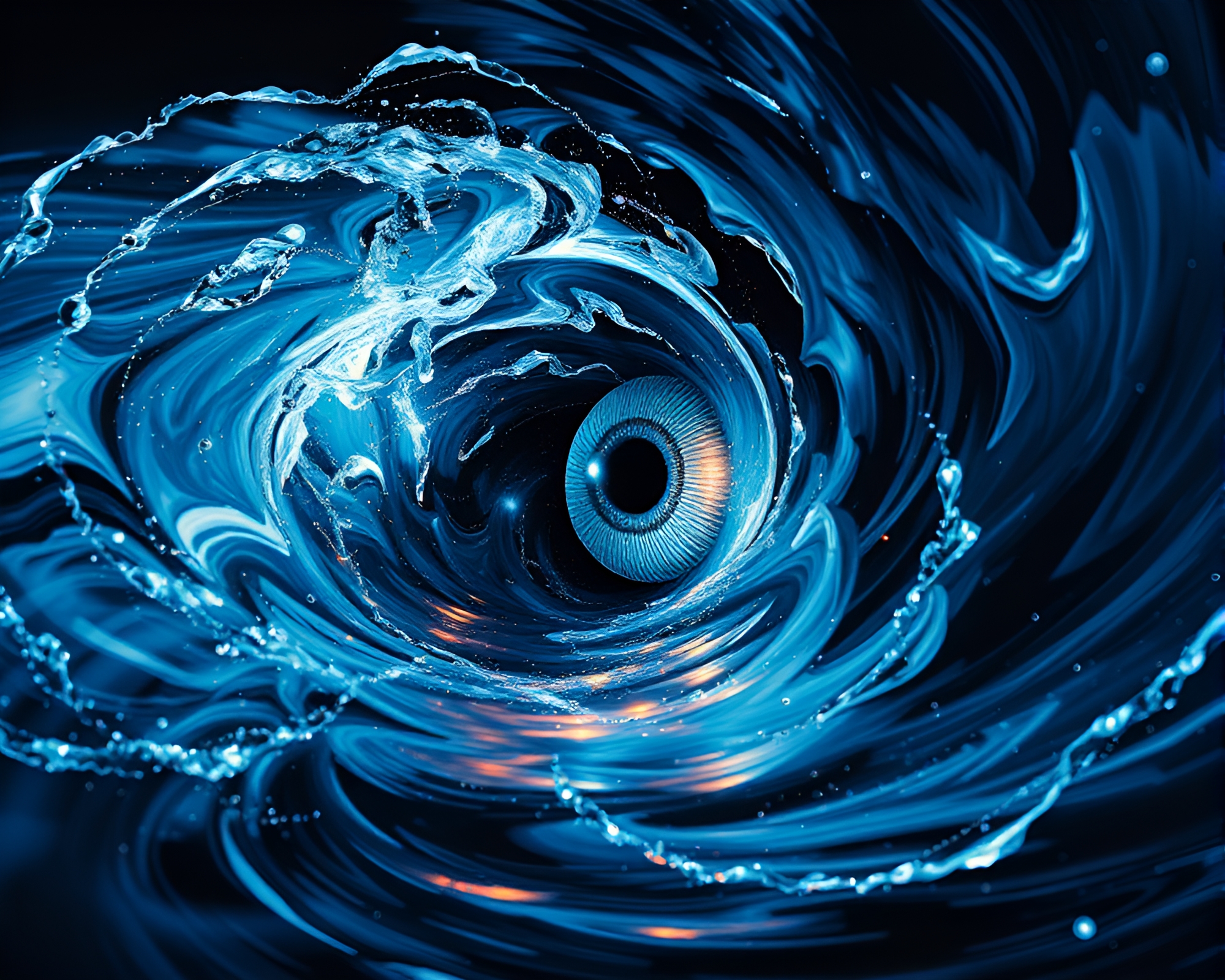 Cybernetic Eye in Water Whirlpool Lithograph – free AI stock image