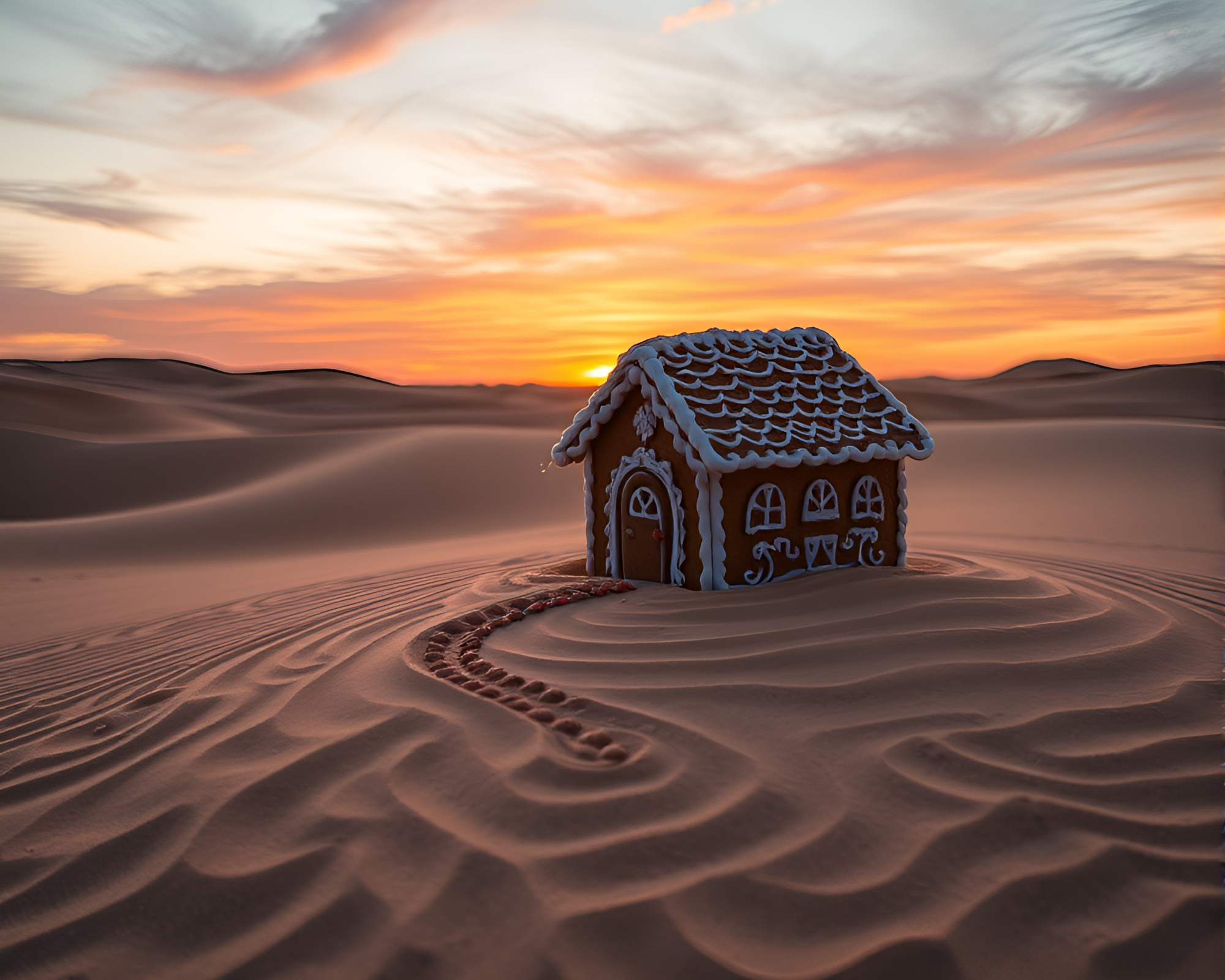 Gingerbread Desert Sunset Swirl Composition – free AI stock image