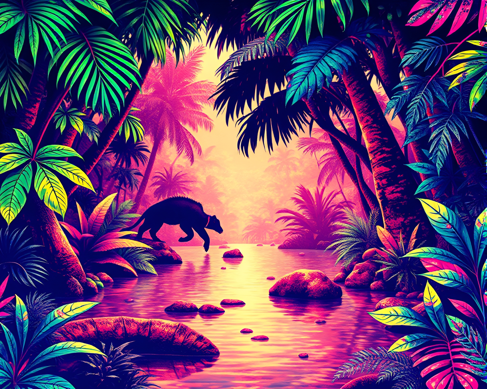 Exotic Jungle Oasis in Glorious 3D Dots – free AI stock image