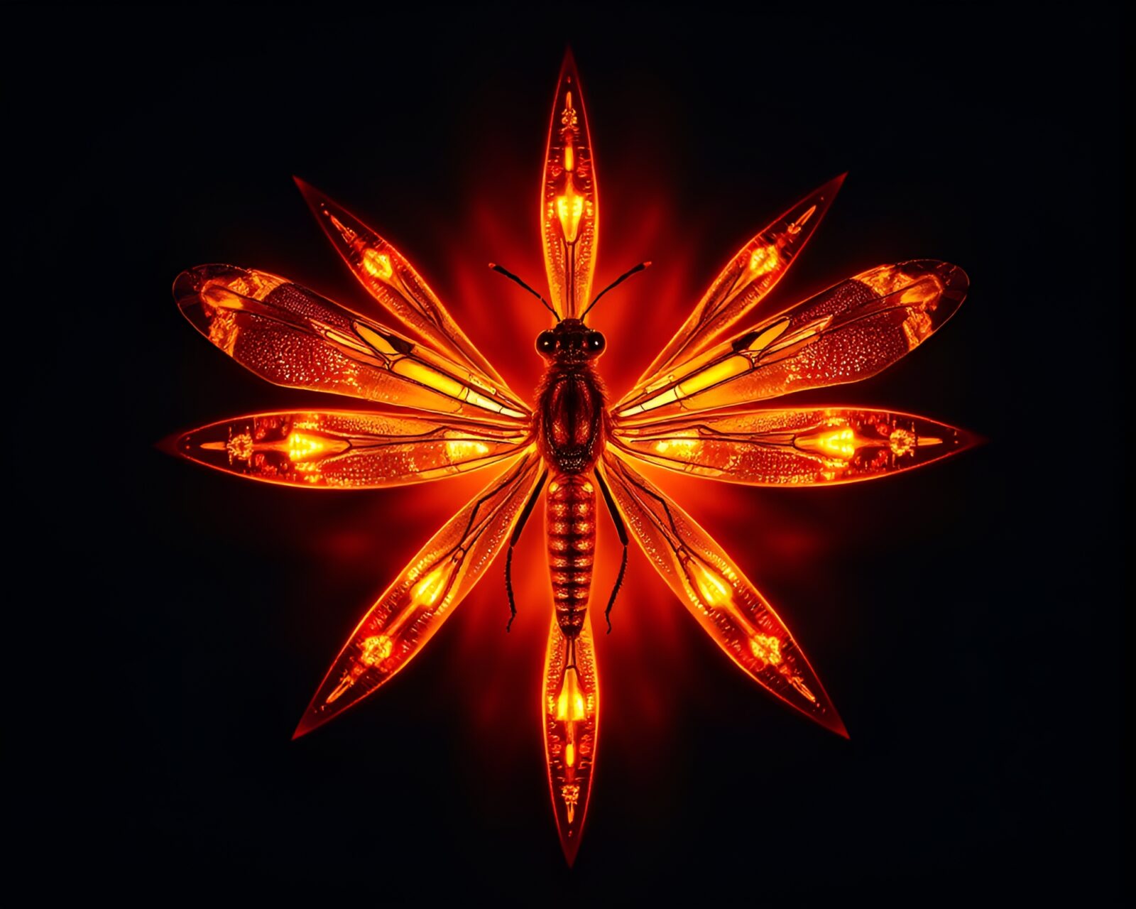 Stagecoach with glowing fireflies in tranquil radial symmetry