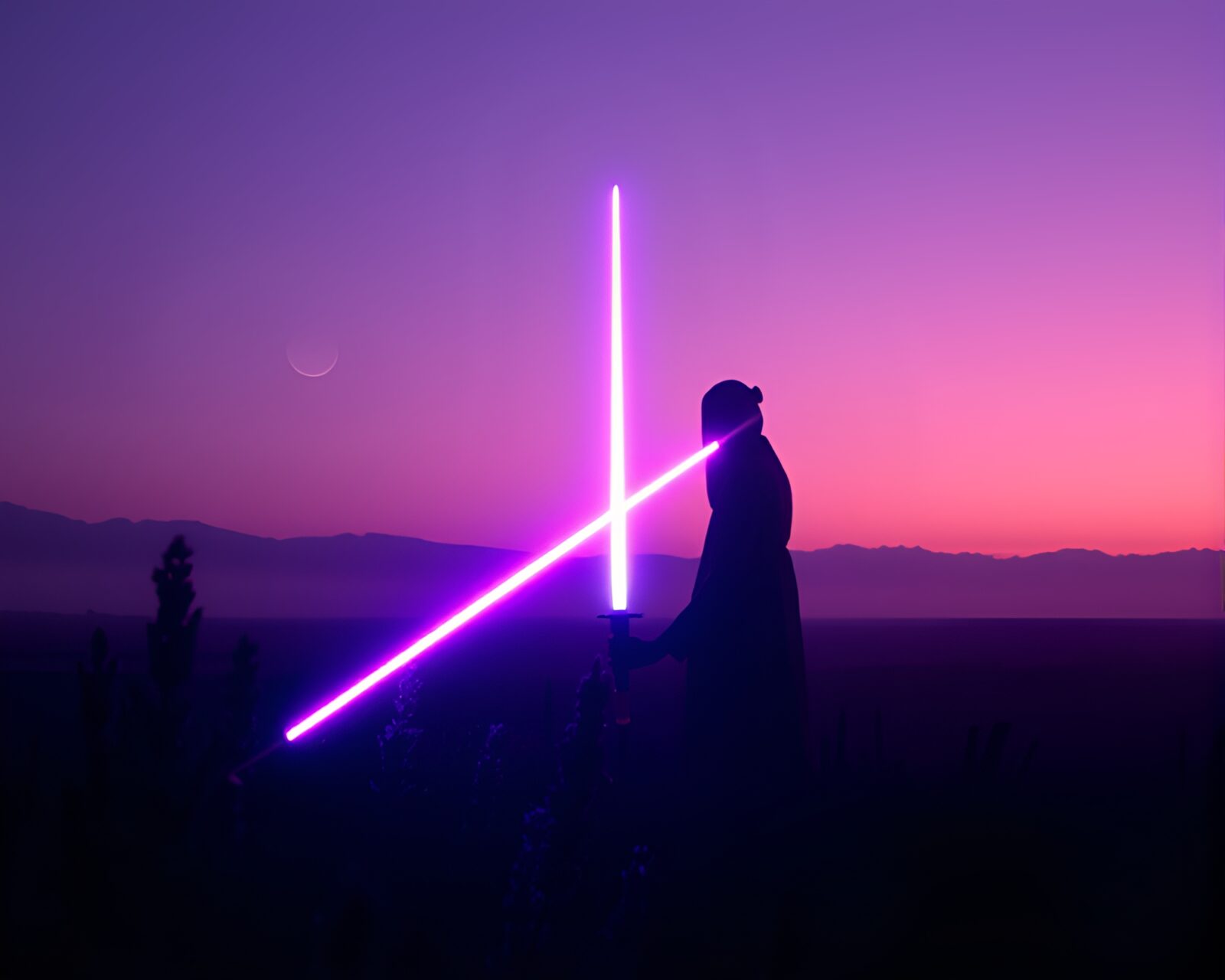 Mysterious duel in twilight with X-ray laser swords