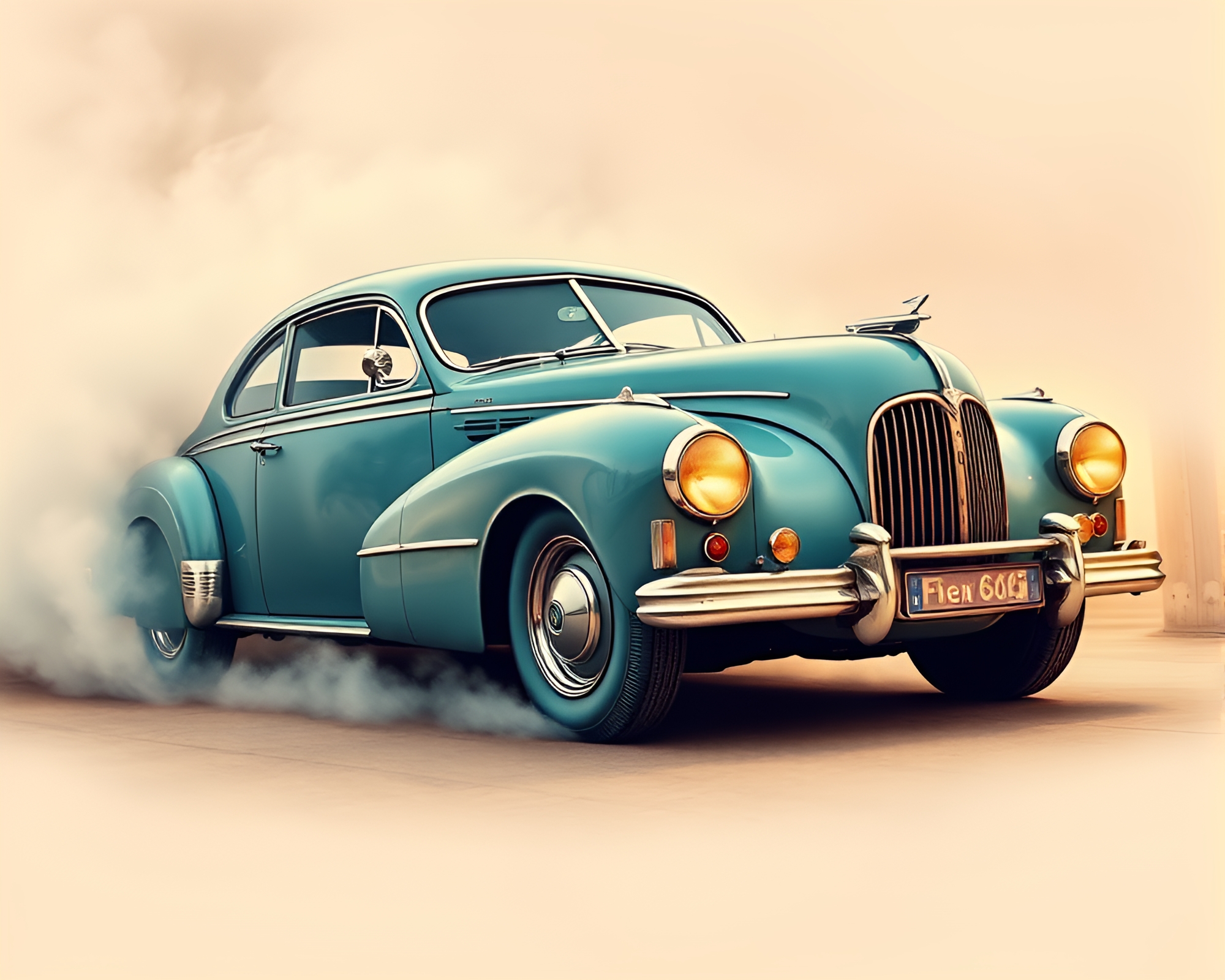 Vintage Car Engulfed in Opulent Steam Vapor – free AI stock image