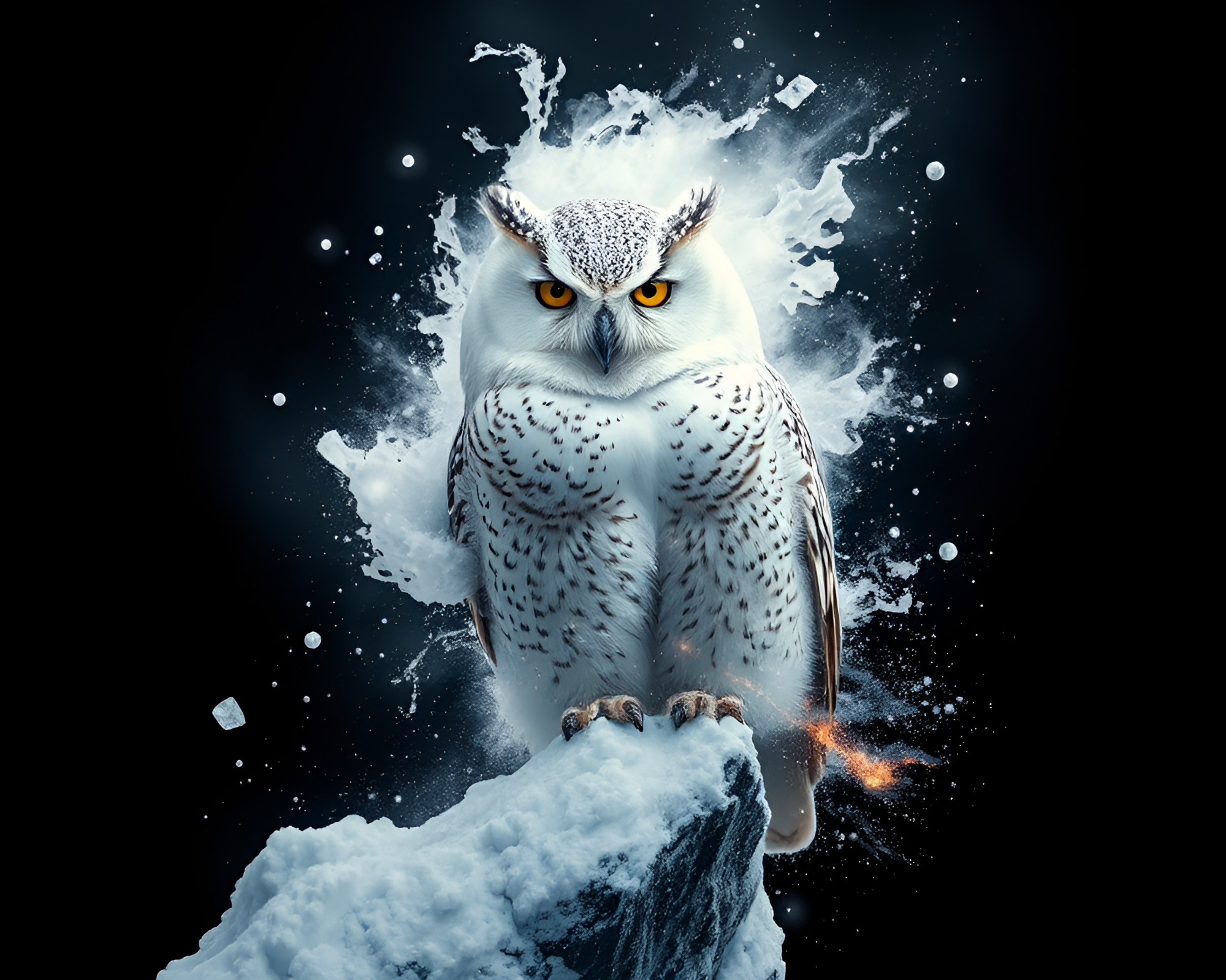 Surreal Snowy Owl Amid Explosive Digital Glitch – free AI stock image