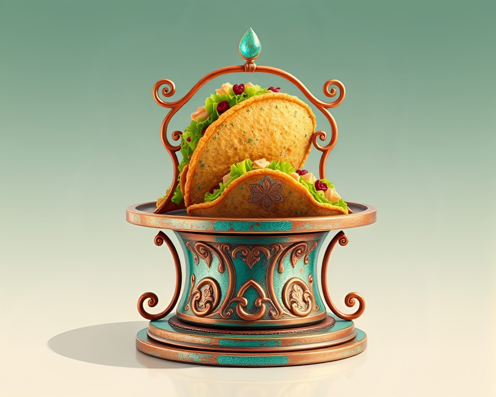 Illustration of a taco stand with copper verdigris colors