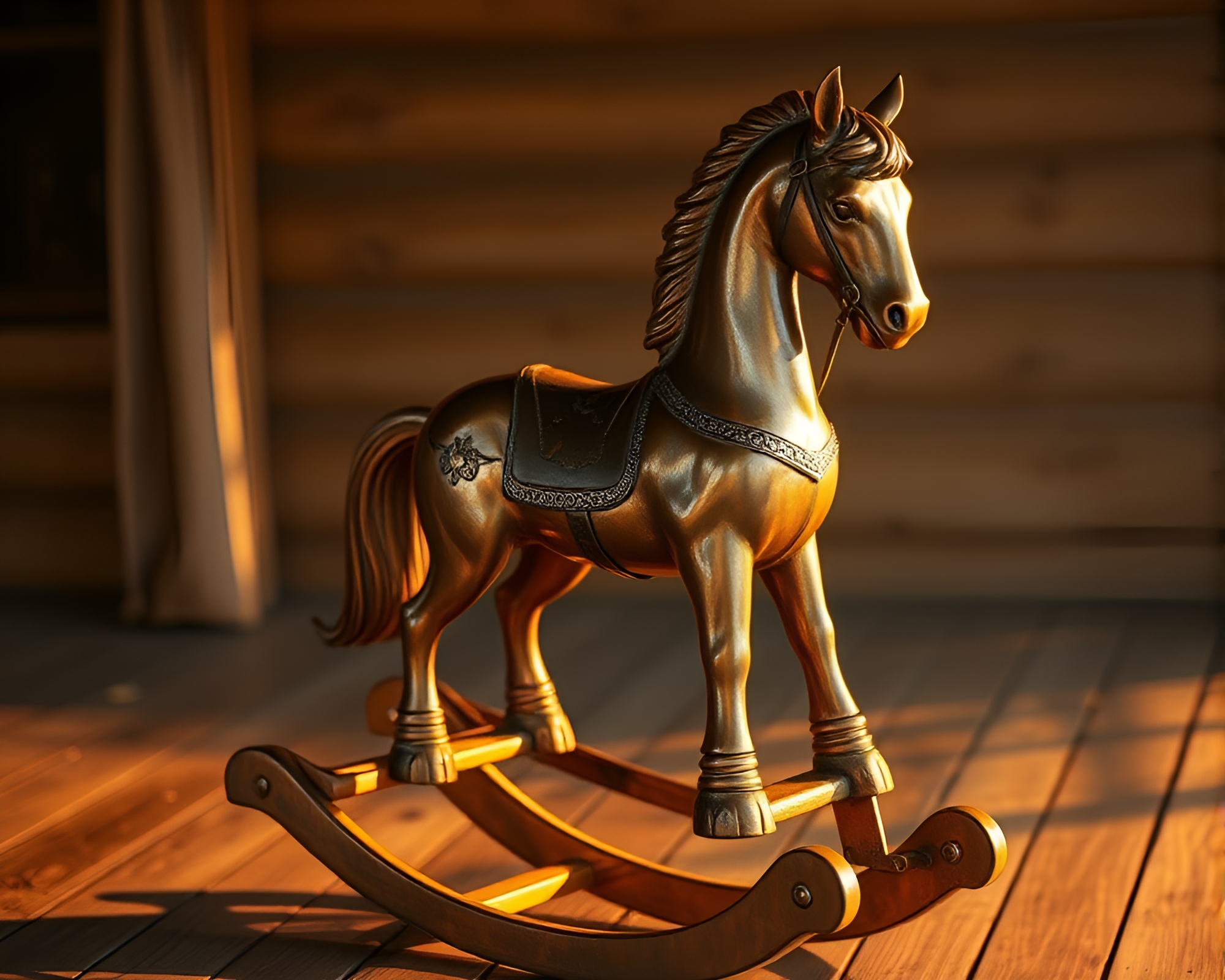 Bronze Patina Wooden Rocking Horse Editorial Illustration – free AI stock image