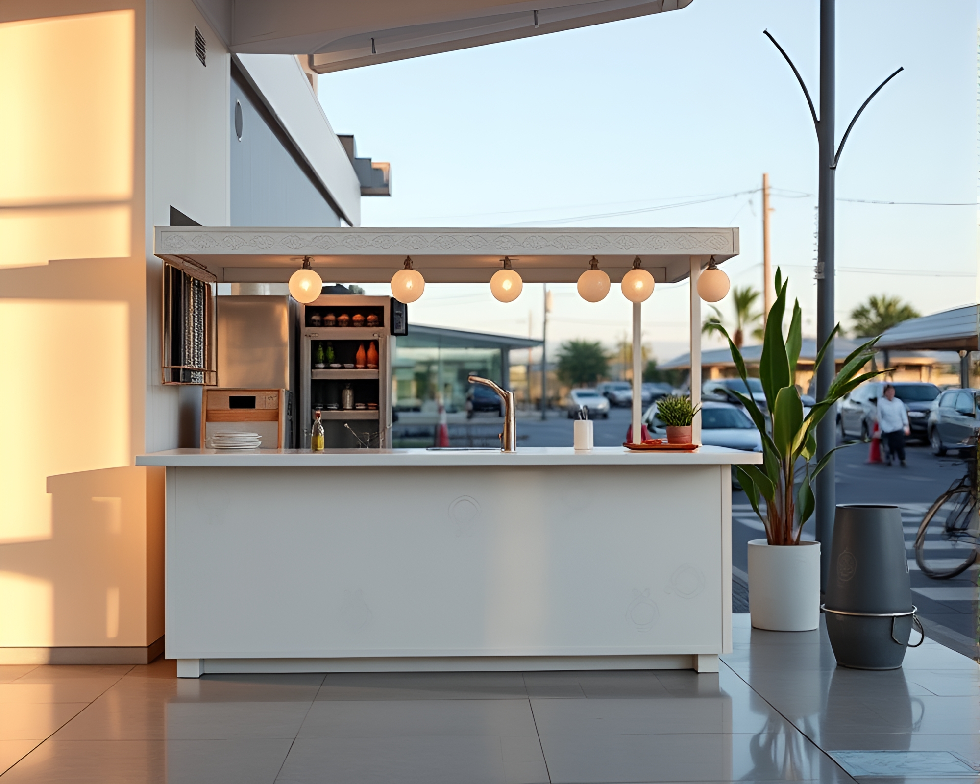 Taco Stand Reflection in Ivory White Sgraffito Style – free AI stock image