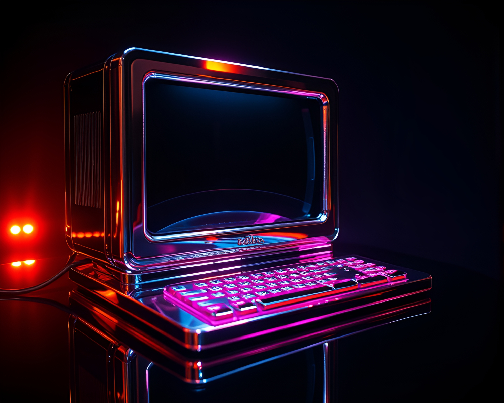 Quantum Computer Illuminated by Phosphorescent Chrome Vignette – free AI stock image
