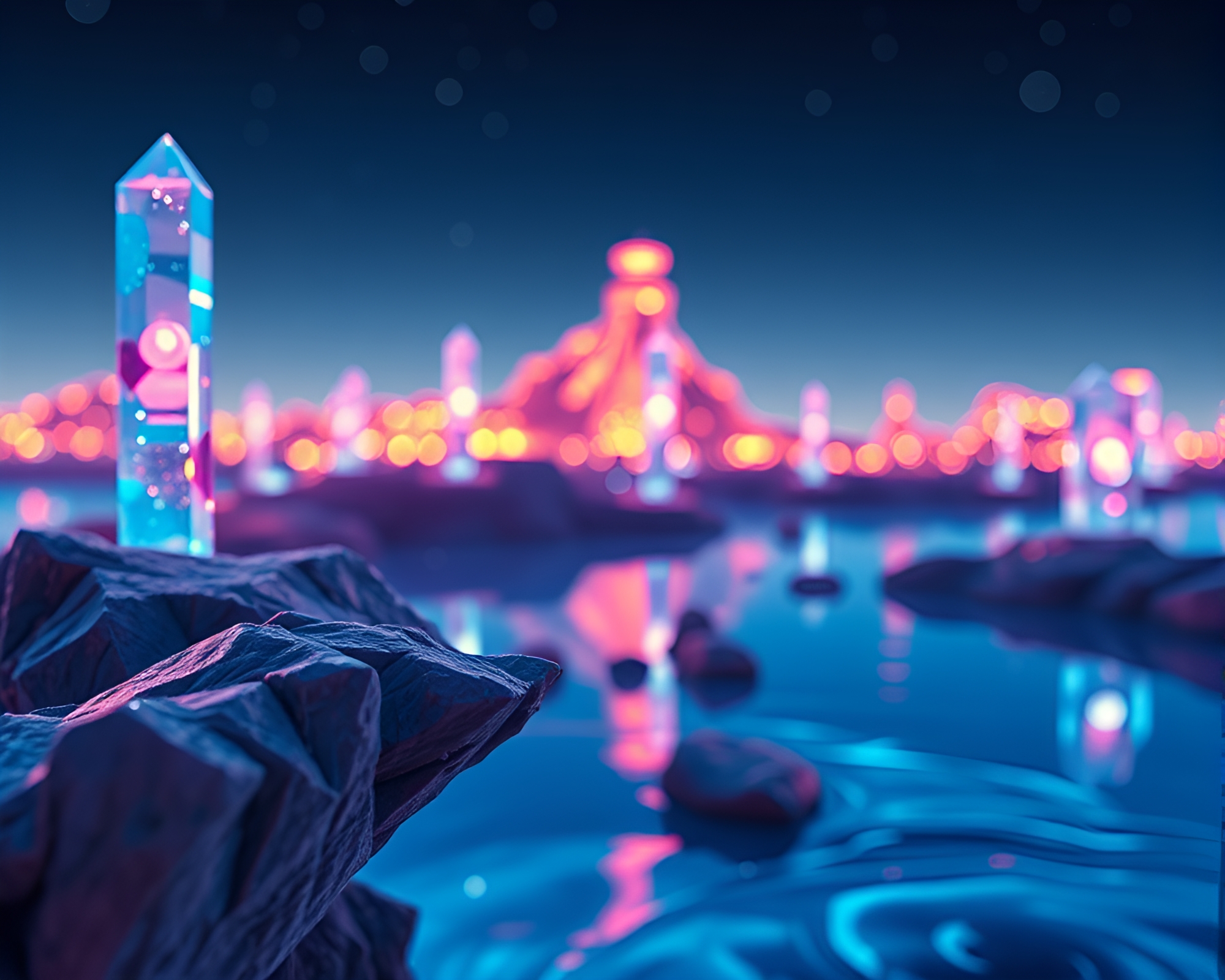 Floating Crystal Cluster with Retro Scanlines Digital Painting – free AI stock image