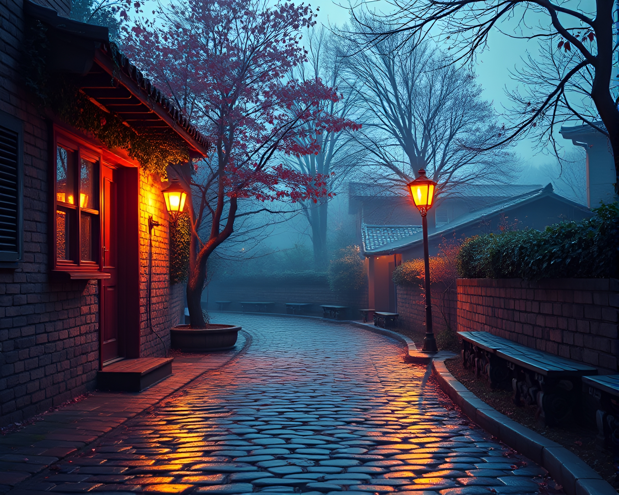 Hand-Painted Fan on Thermal Cobblestone Path – free AI stock image