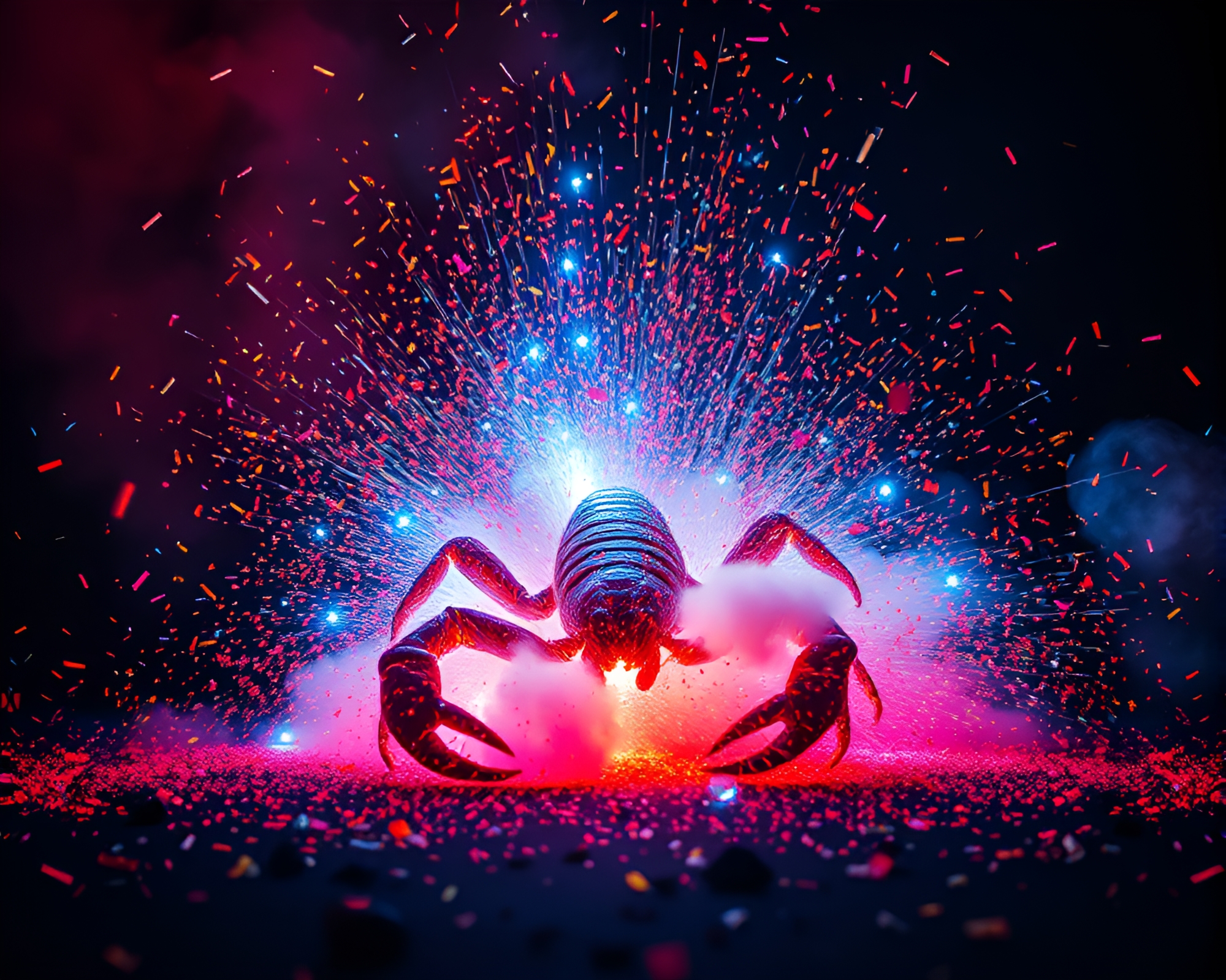 Scorpion LED Art Explosion: Confetti Burst – free AI stock image