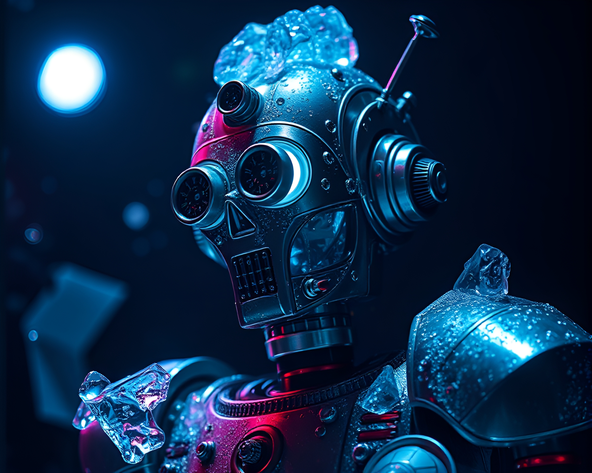 Steampunk Robot Amid Cubist Ice Crystals – free AI stock image