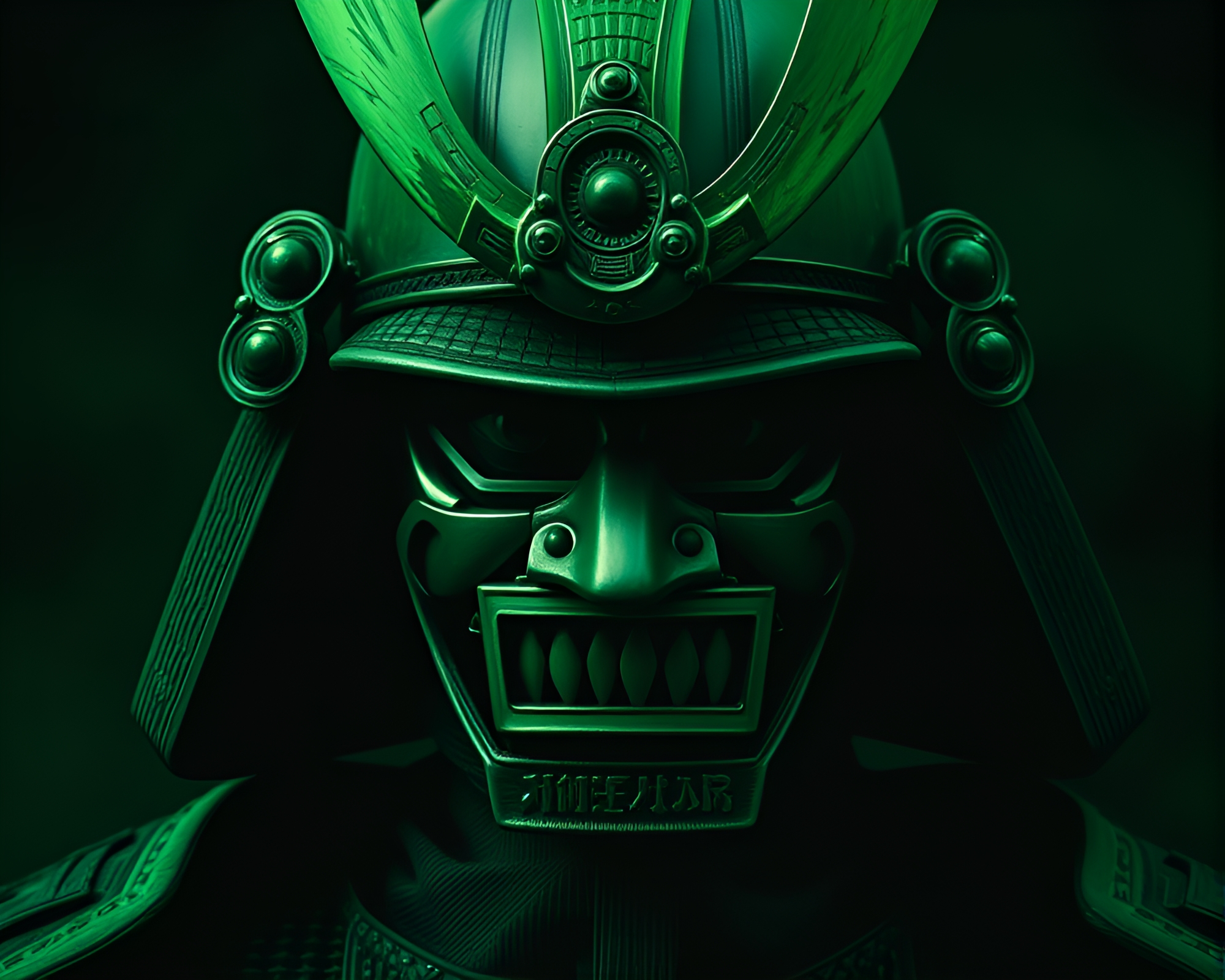 Samurai Helmet in Monochrome Green Matte Painting – free AI stock image