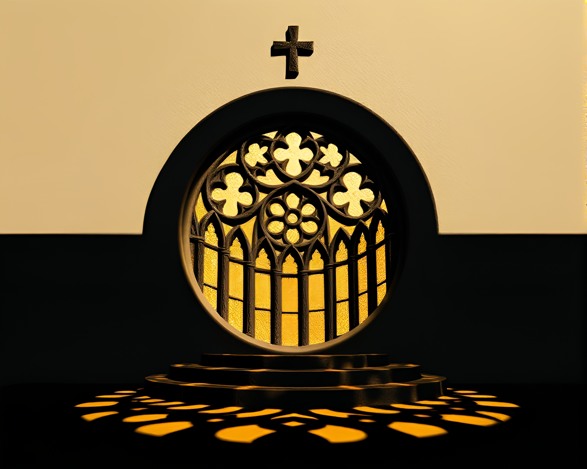 Ethereal Stone Circle with Cathedral Stained Glass Light – free AI stock image