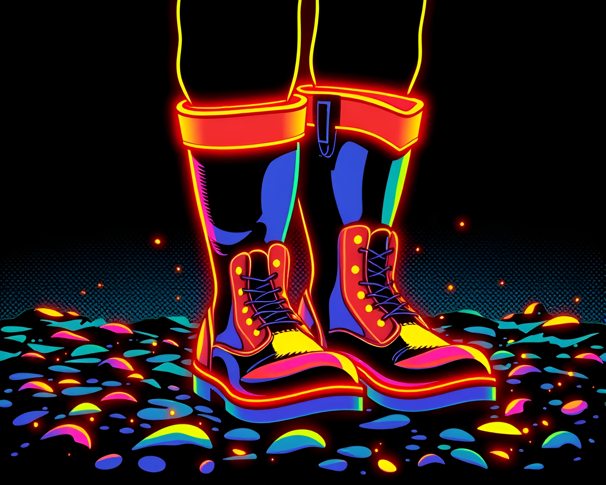 Neon Gravity Boots Vector Halftone Illustration – free AI stock image