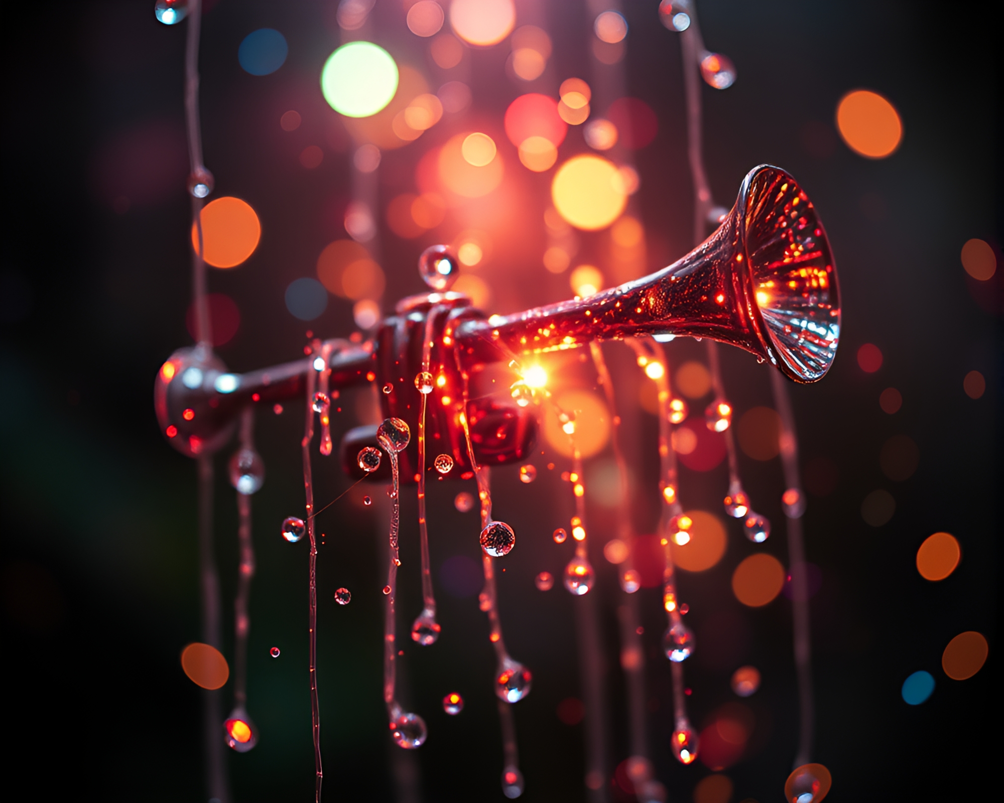 Trumpet serenading in glitchy fairy light – free AI stock image
