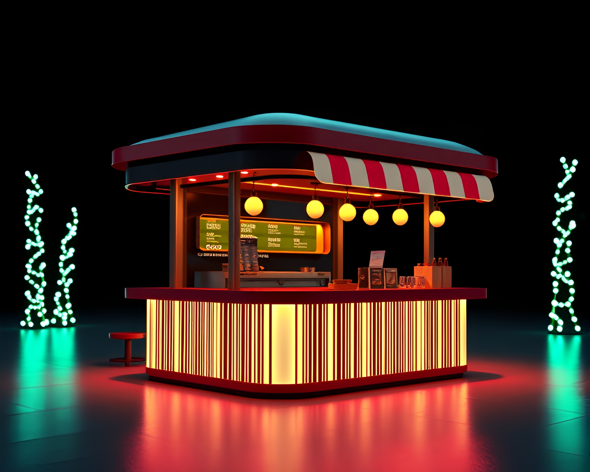 Taco Stand in Cyberpunk Barcode Lighting – free AI stock image